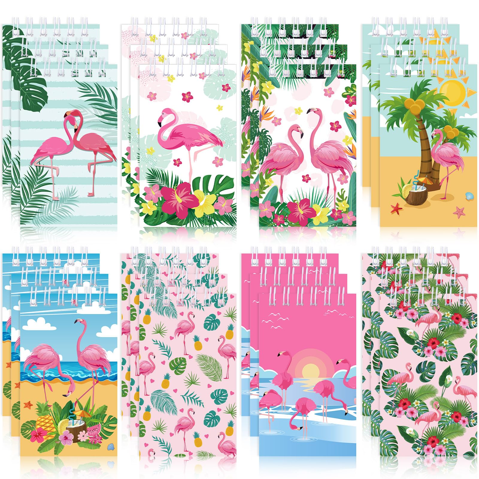 Faccito 24 Pcs Flamingo Mini Notepads Summer Party Favors Hawaii Pocket Notepads Tropical Spiral Small Notepads Luau Tiny Memo Notes for Birthday Party Supplies School Student Teacher Classroom Reward