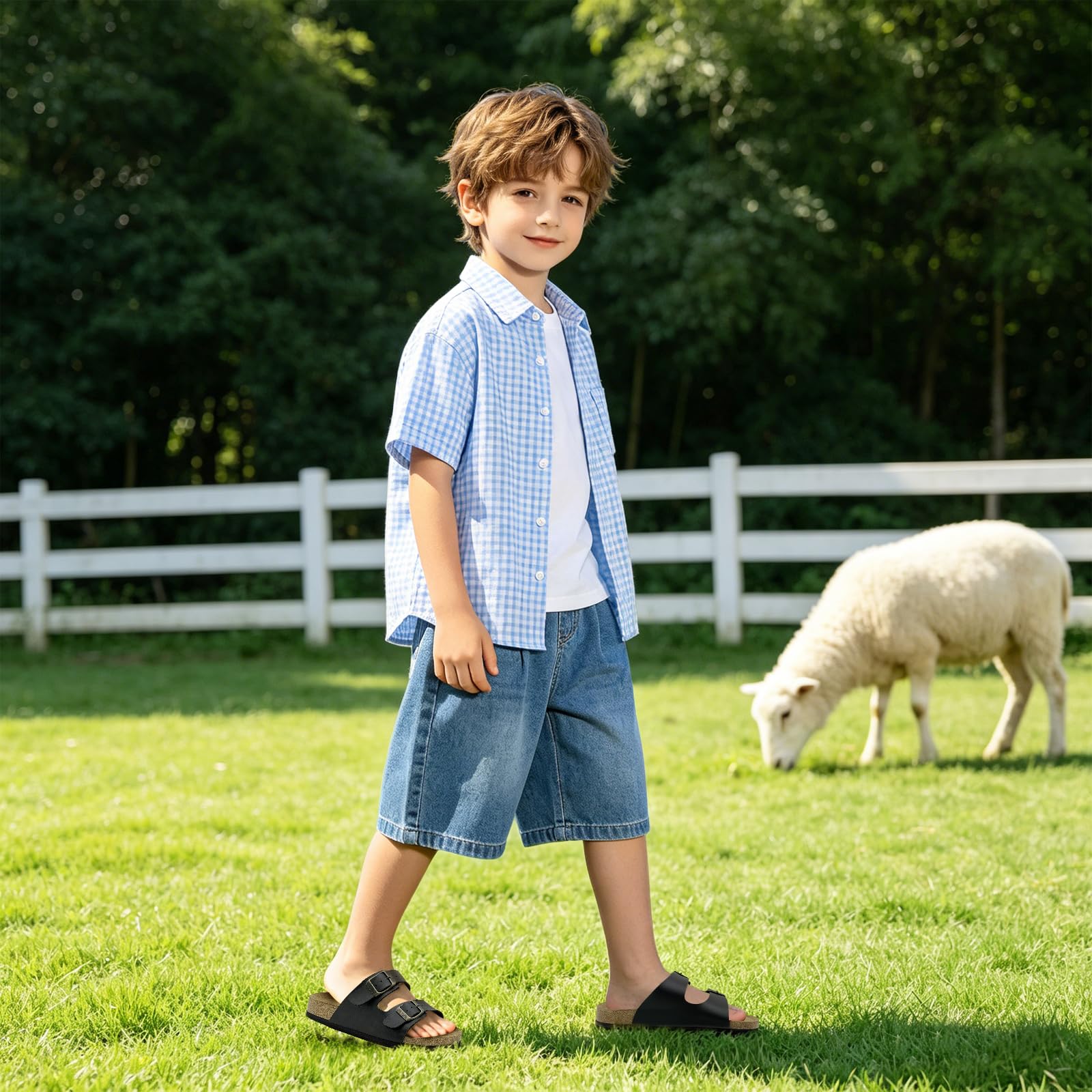 Sandales Enfants avec liège avec Boucle Réglable, Garçon et Fille Sabots Mules Pantoufles antidérapantes L'été Chaussons