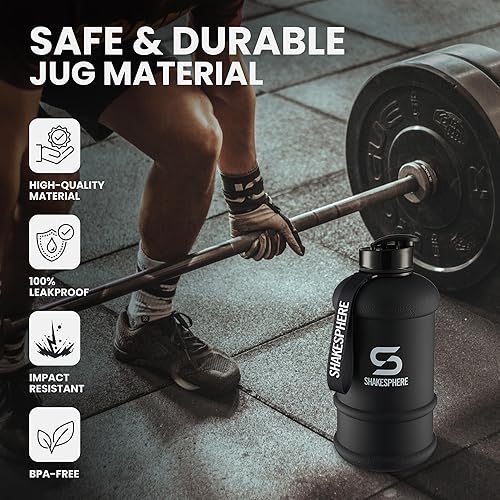Miniatura 4 de SHAKESPHERE Botella de agua deportiva grande  Botella de hidratación sin BPA, color negro, ideal para deportes, camping, al aire libre, ciclismo y