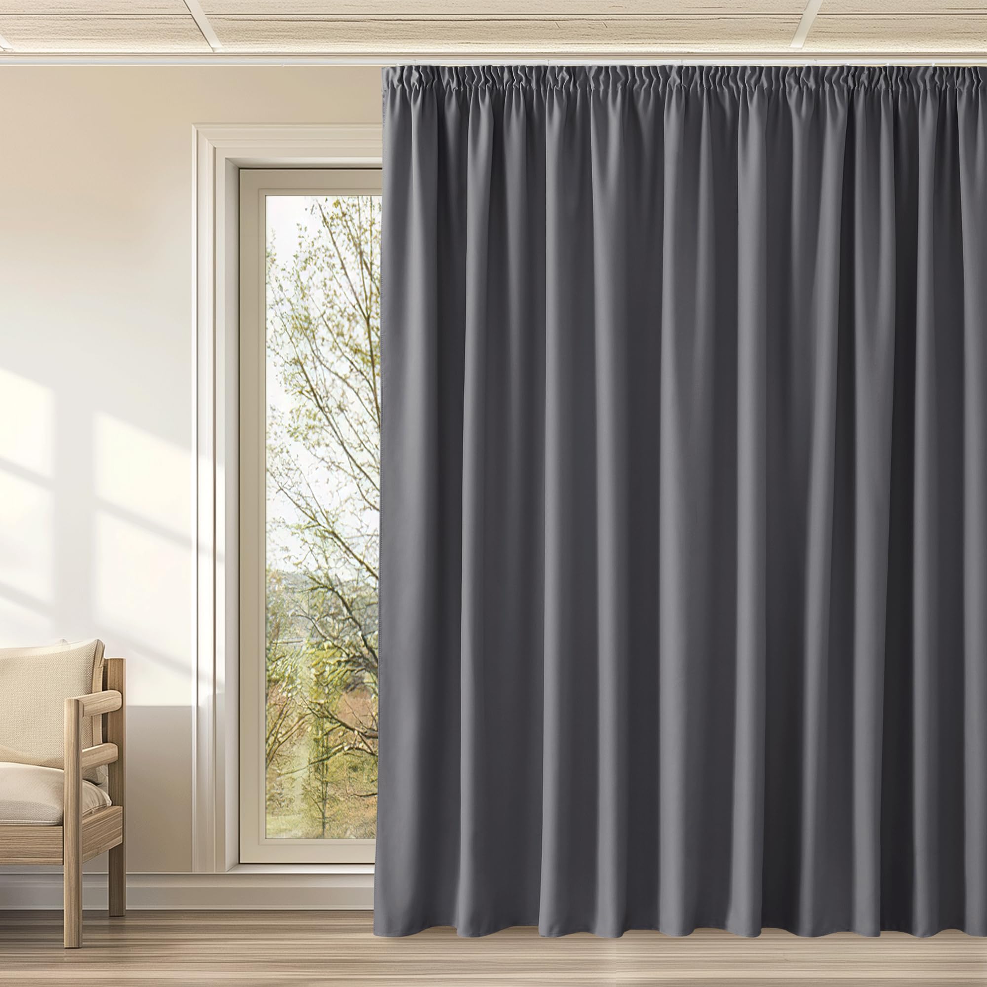 KGORGE Cortinas con Ganchos Salon Cortinas Opacas de 3 Metros, Termicas Aislantes Frio y Calor para Dormitorio Matrimonio, 1 Pieza, 300x240cm (AnchoxAlto), Gris Global Recycled Standard OEKO-TEX STANDARD 100 Global Recycled Standard Global Recycled Standard