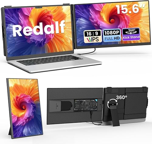 Laptop Screen Extender 15.6", Detachable 1080P FHD Portable Monitor for Laptop , Travel Dual Monitor with 360° Rotating Stand for 13-17" Laotop, Plug & Play Compatible with Mac/Windows/Android/Chrome