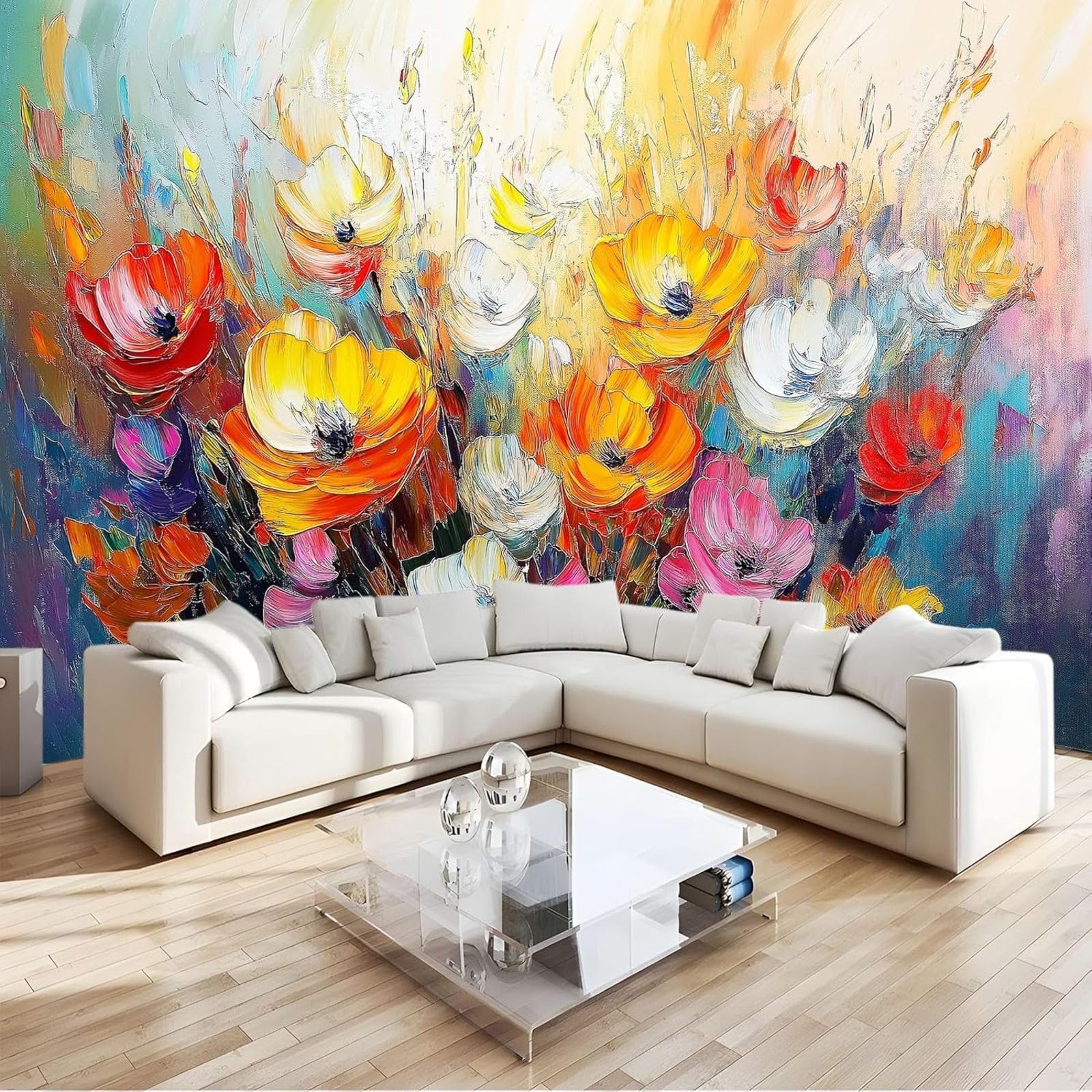kfjhgbdshhj Photo Wallpaper Oil Painting Colorful Abstract Flowers Non-Woven Wallpaper wall Covering Modern wall Decor Design wall Decoration Living Room Bedroom, Color, 250cm x 175cm