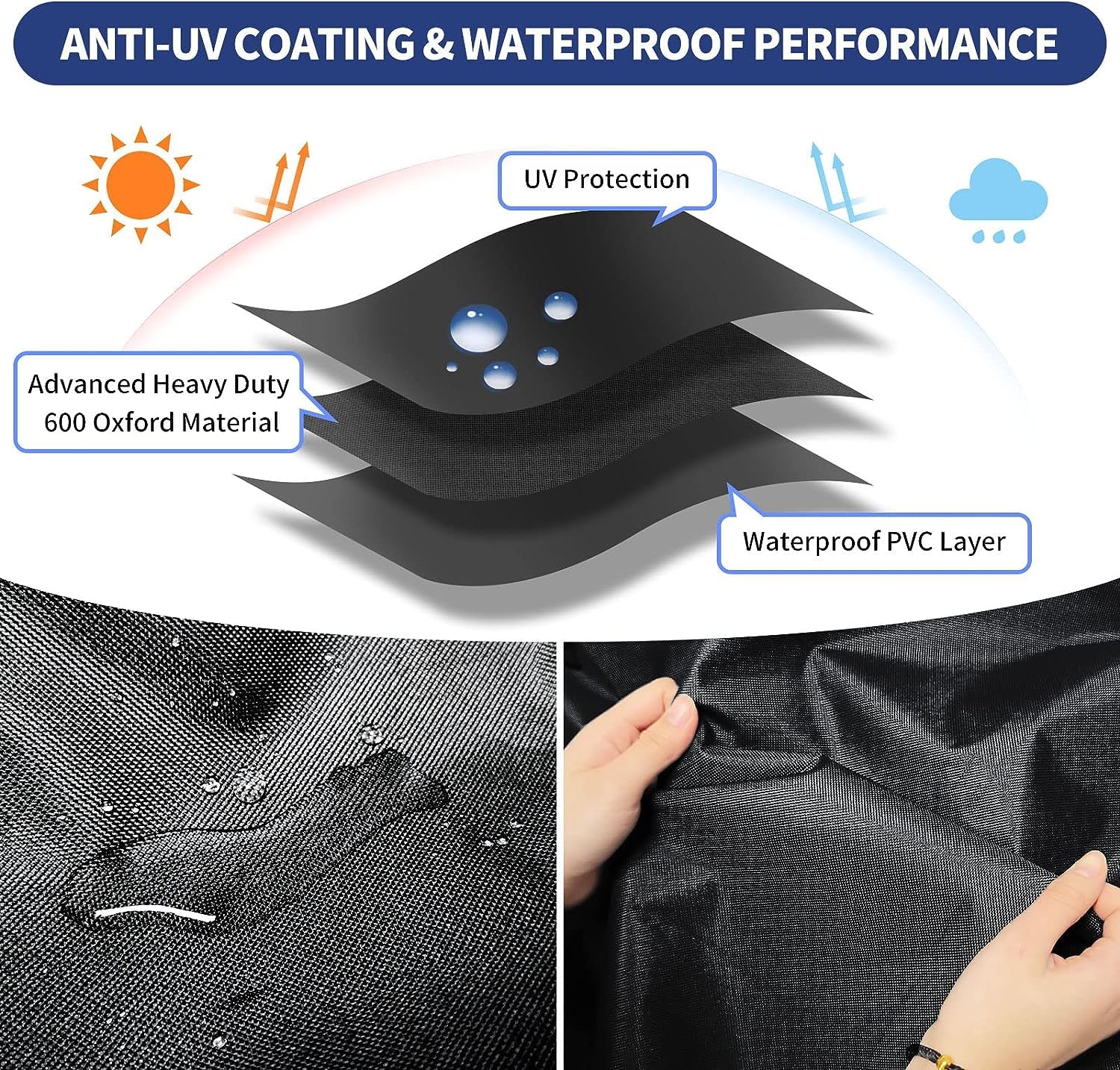 RICHIE Housse imperméable pour meubles de jardin - 230 x 90 cm - Revêtement en PVC Oxford 600D respirant - Pour meubles - Noir
