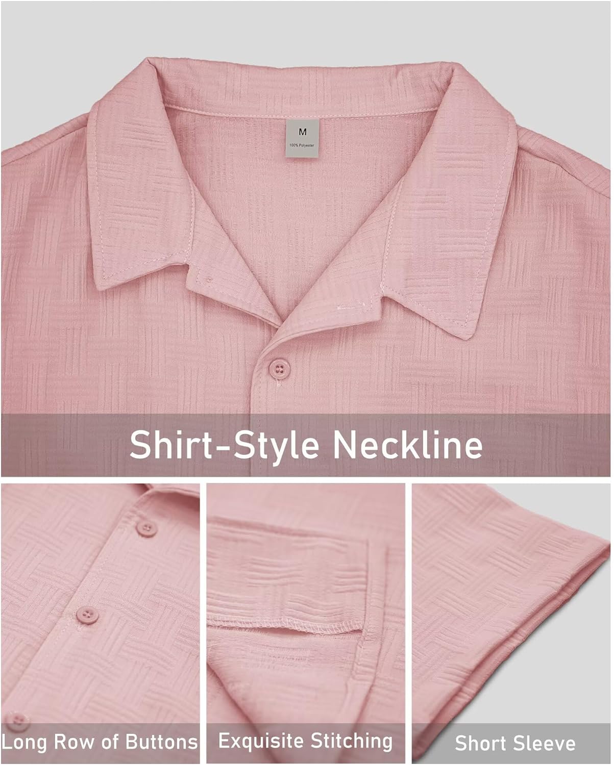 DEEX Men's Summer Beach Outfits 2 Piece Short Sleeve Shirts and Shorts Texture Vacation Sets for Men 2025 White Medium image 3 of 6 B0DZ2HQRS3