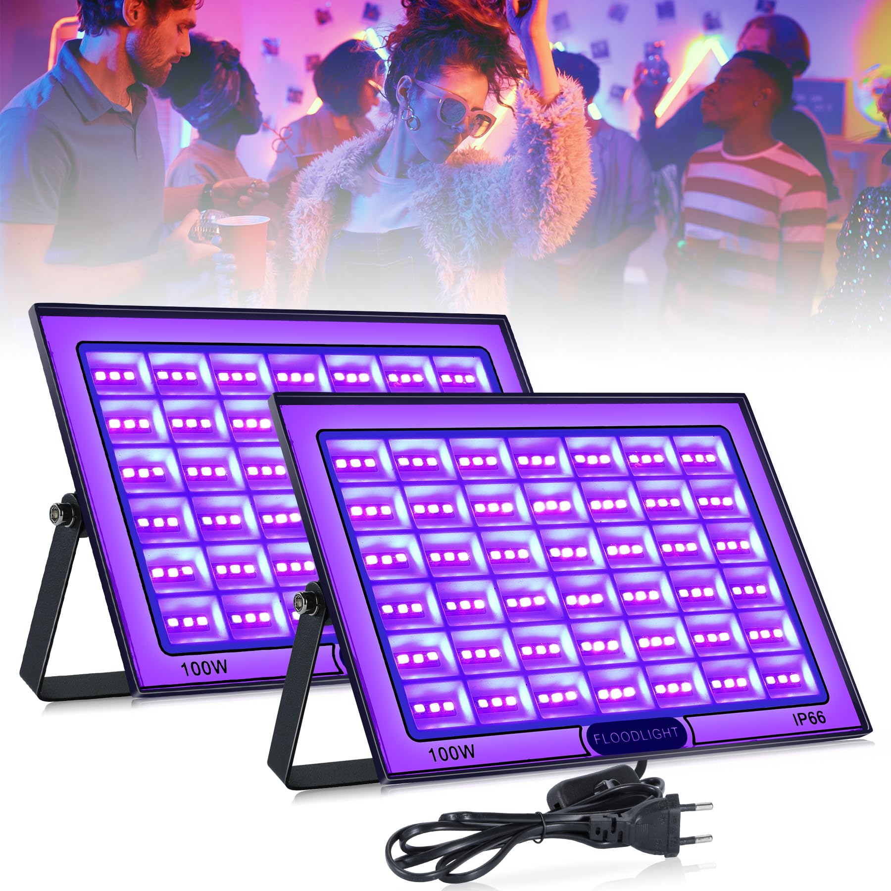 Luci UV 100W BOWEICORE 2 Pezzi - IP66 Impermeabile, 395-400nm, Per Feste E Decorazioni