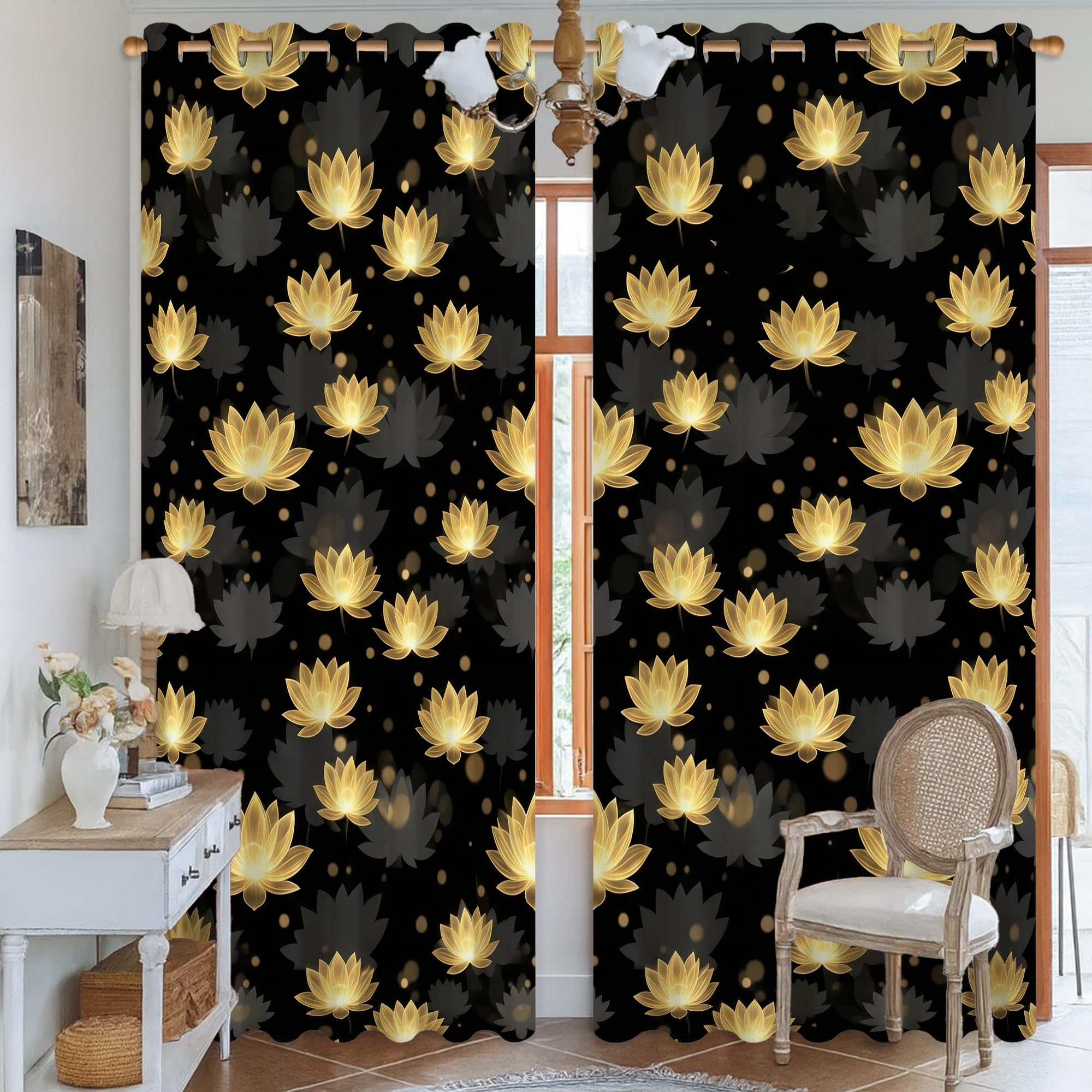 Rideaux occultants pour chambre d'enfant à motif nénuphar et pois élégants