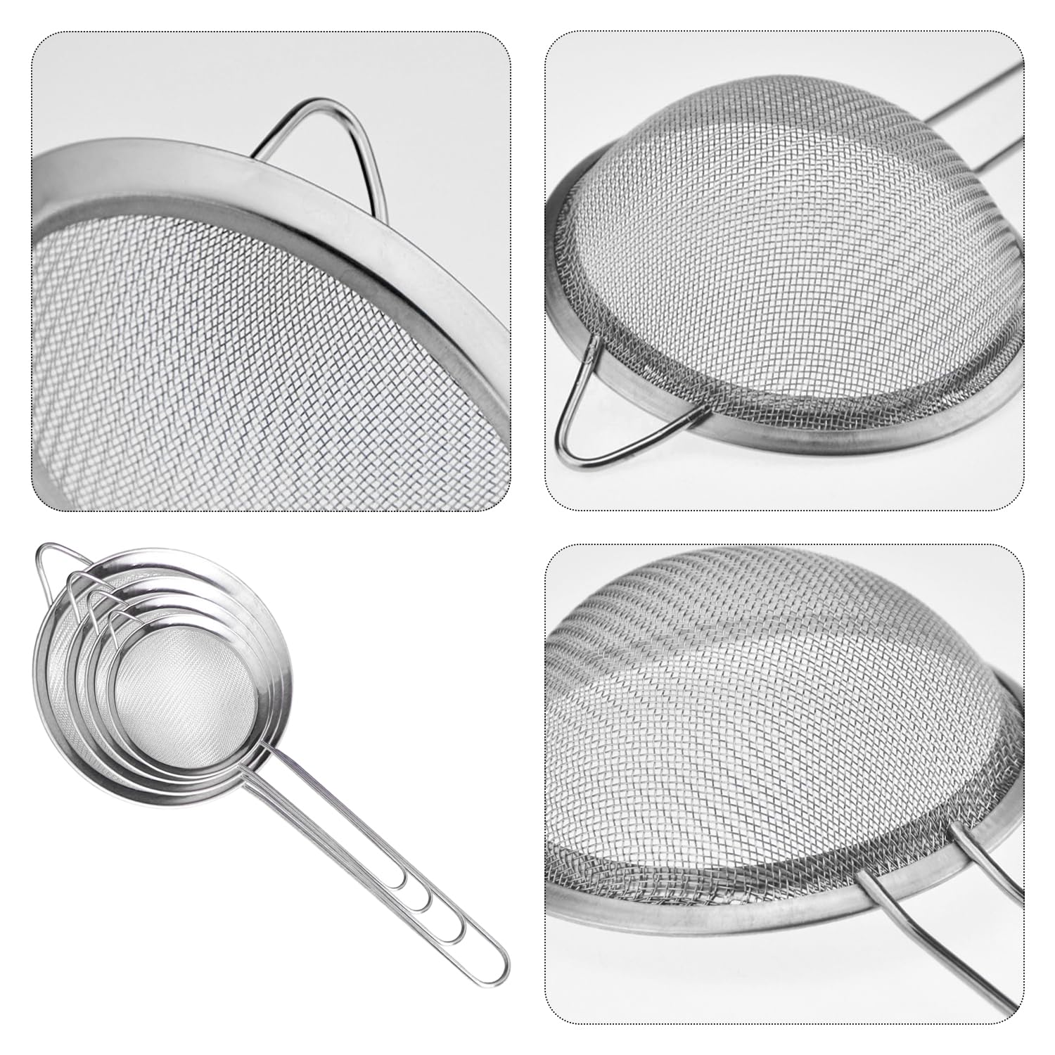 Lot Passoires Cuisine Lot 4 Passoires Acier Inoxydable - 8/12/16/20cm - Tamis Cuisine Multi-usage Tamis Pâtes Légumes