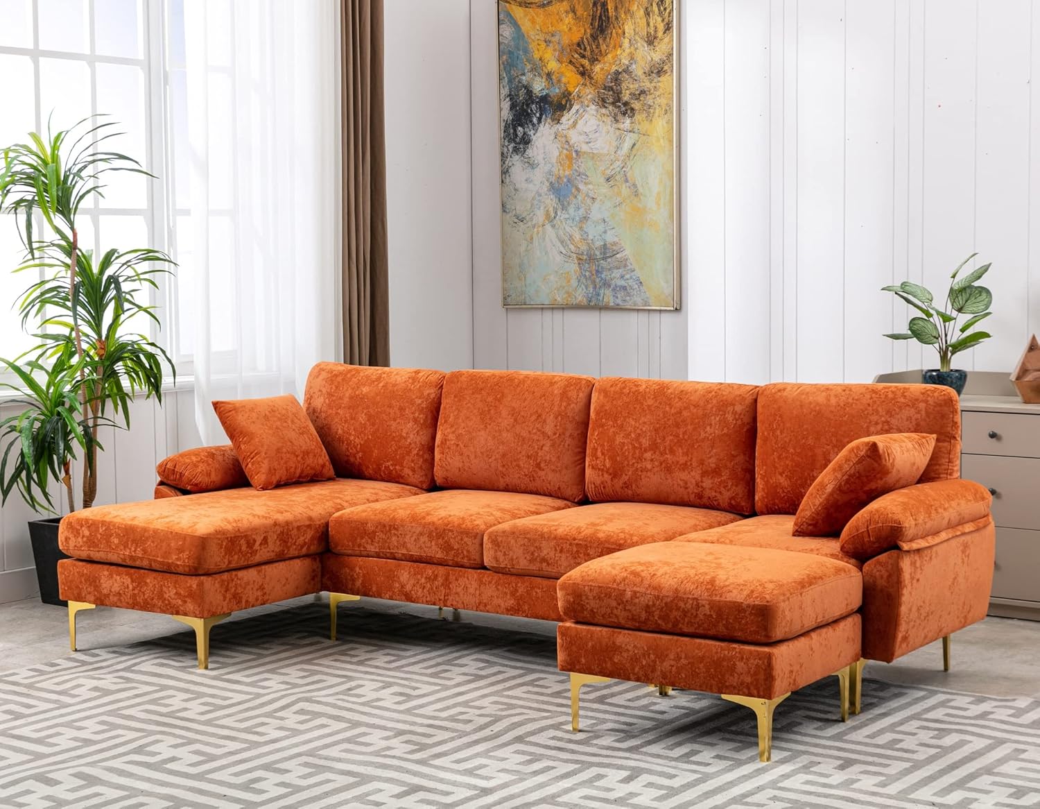 Modular Sectional Sofa Couch with Ottoman and 2 Pillow, L Shaped Couch Sofa with
