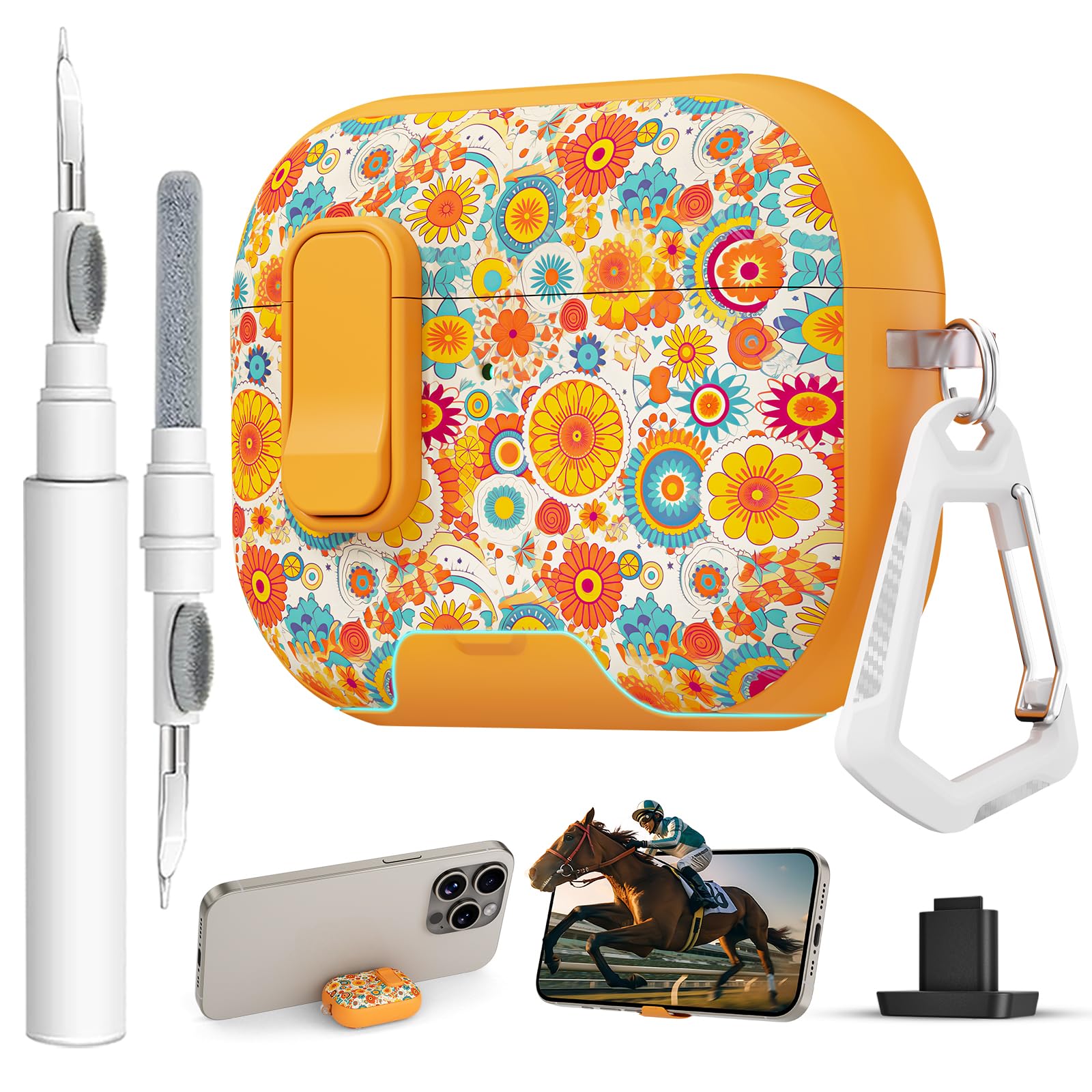for AirPods Pro 3 Case with Lock &amp; Phone Stand,Cute Floral Pattern Style