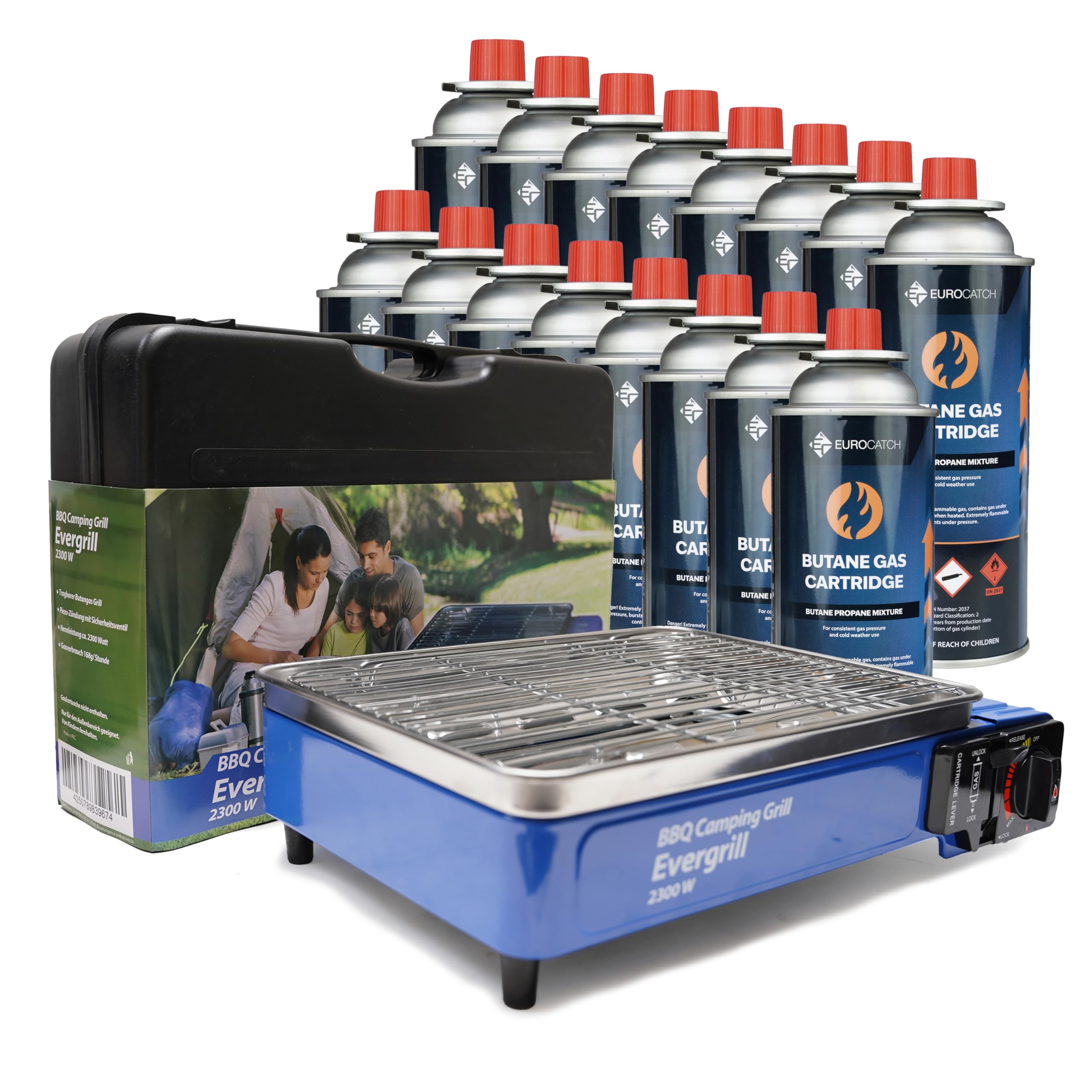 Evergrill Barbecue à gaz butane Camping Grill avec 16 cartouches de gaz