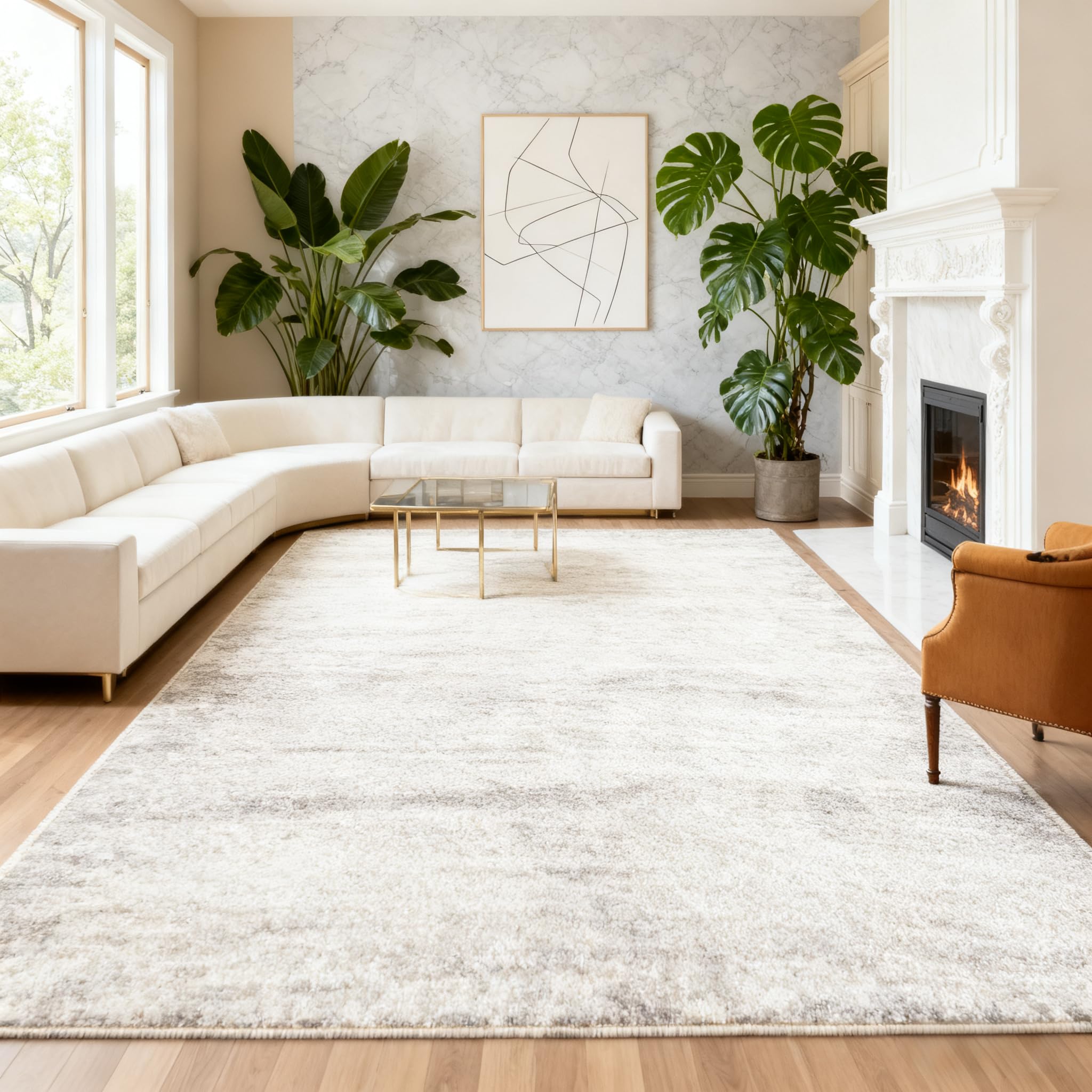 8x10 Area Rugs for Living Room Bedroom Washable, Modern Abstract Beige White Rugs Large Carpets Ultra Soft Faux Wool Retro Dining Room Non Slip & Non-Shedding Low Pile Print Pottery Barn