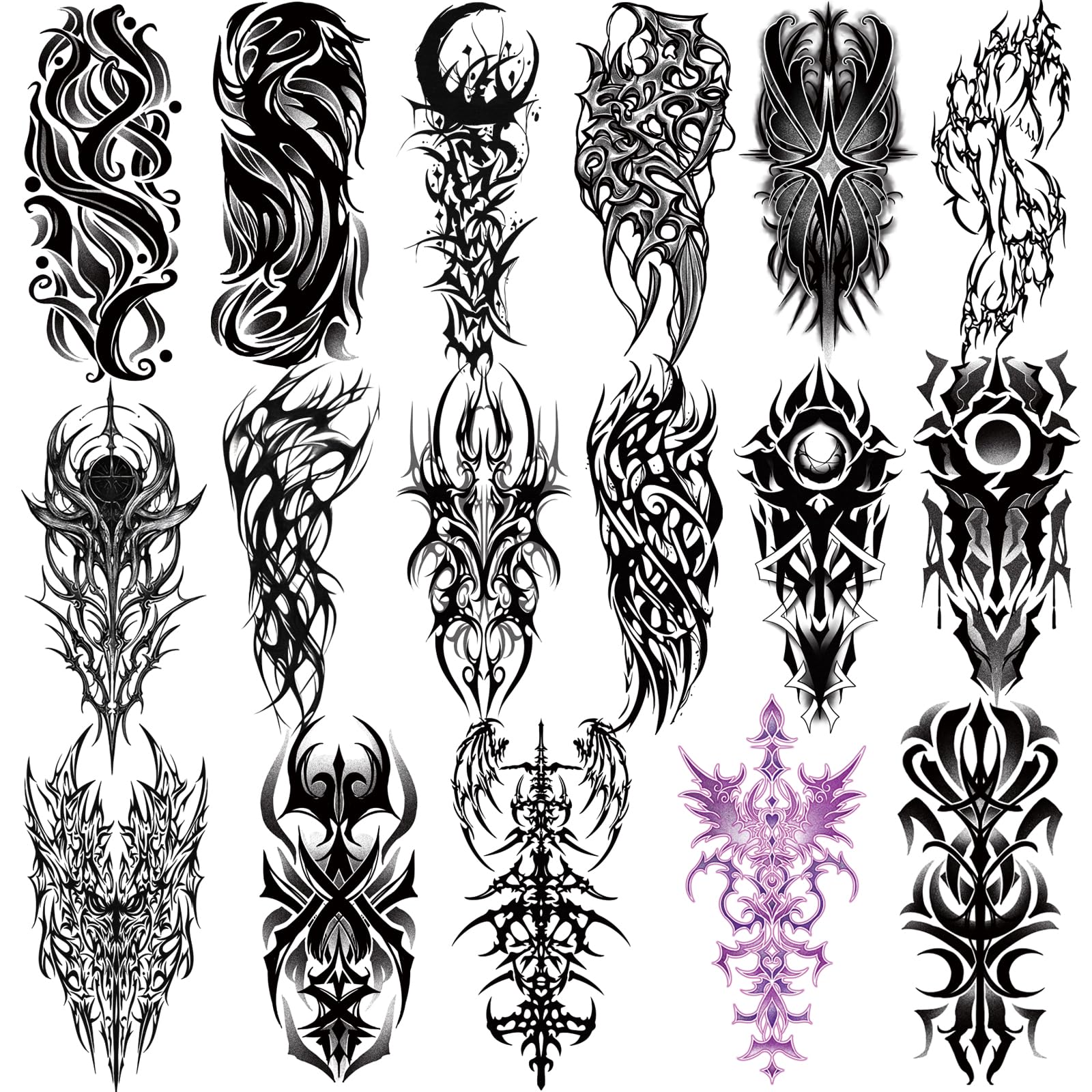 77 Sheets Temporary Tattoos for Adults Kids, 17 Cyber ​​Sigilism Tribal Chest Shoulder Half Arm Fake Tattoos, 60 Waterproof and Long Lasting Small
