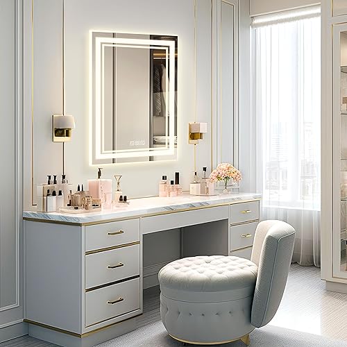 Miniatura 9 de Silumin Espejo de baño LED de 40 x 32 pulgadas, luz delantera y trasera, 5 minutos de desempañamiento, espejo de tocador reflejado Full HD de 0.197
