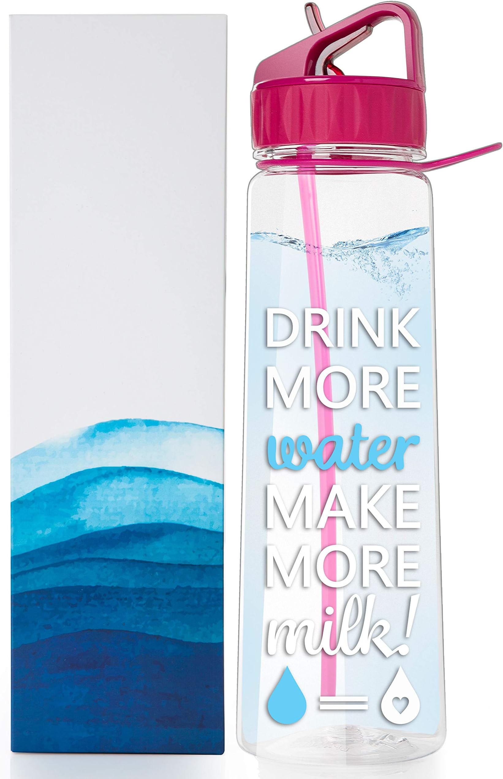 ATAZUA vBU Water Bottle for Breastfeeding Moms 30 oz Goal Marked Time Water Marker Measure Water Intake Daily. Motivational - Drink More Water Make More Milk,BPA-Free, Straw, flip top, Carrying Loop