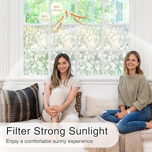 Miniatura 5 de rabbitgoo Película de privacidad para ventana, película decorativa 3D para ventana, cubierta de ventana de puerta de adherencia estática extraíble,