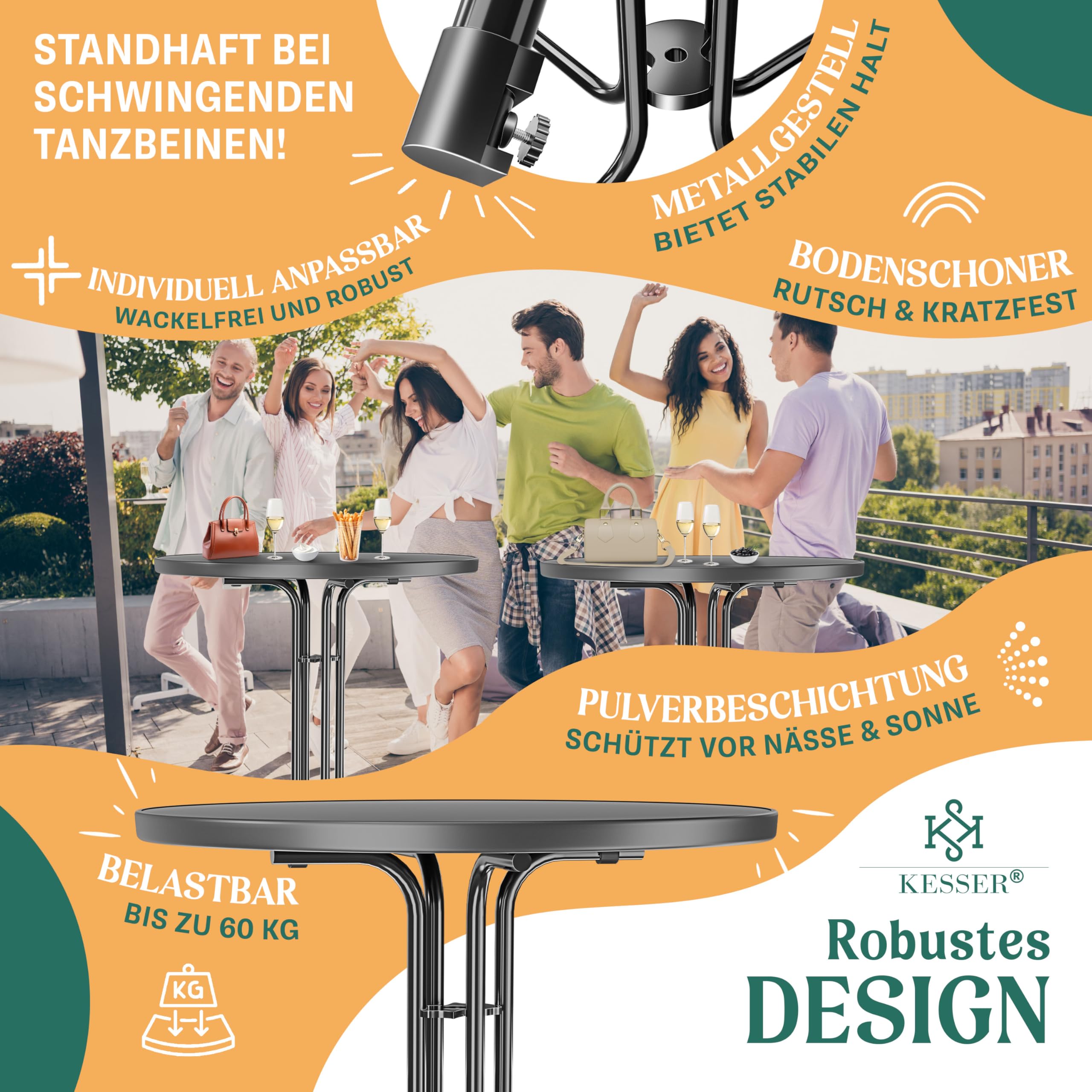 KESSER® Mesa Alta Plegable Bistró | Placa de Acero Inoxidable recubierta de Polvo | Patas Ajustables en Altura | Interior y Exterior | Mesa de Fiesta con Funda Ø 80 cm, Negro