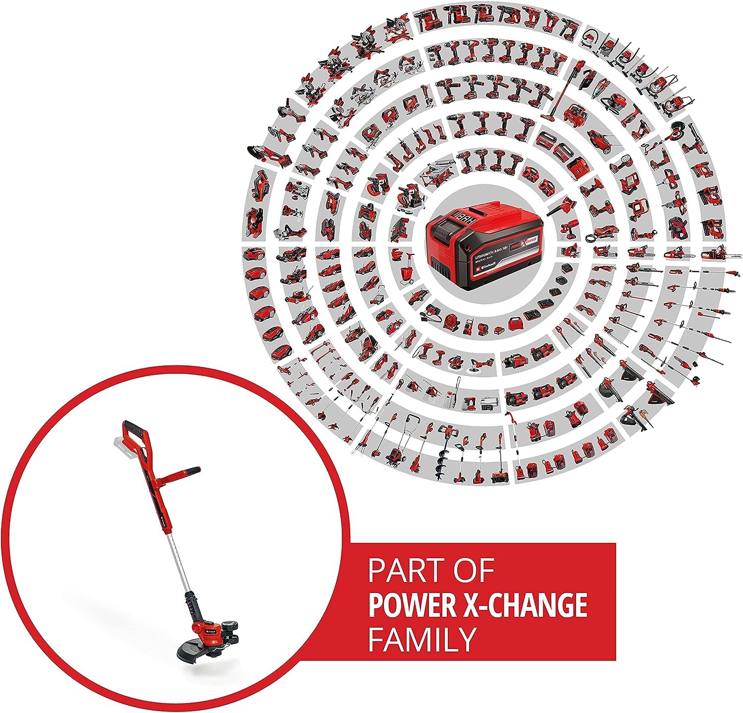 Einhell Recortadora de césped con batería GE-CT 18/30 Li-Solo Power X-Change (18V, Anchura de Corte 30cm, Cabezal Motor Giratorio 90º e inclinable, Incl. Bobina de Hilo sin batería)
