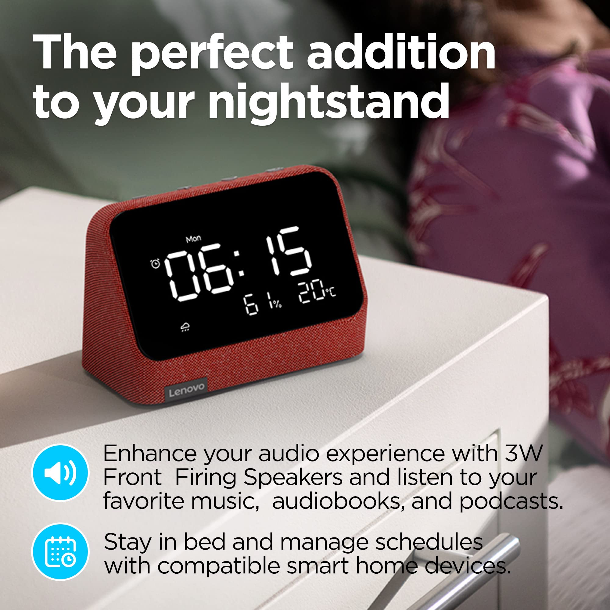 Lenovo Smart Clock Essential with Alexa Built-in (Clay Red