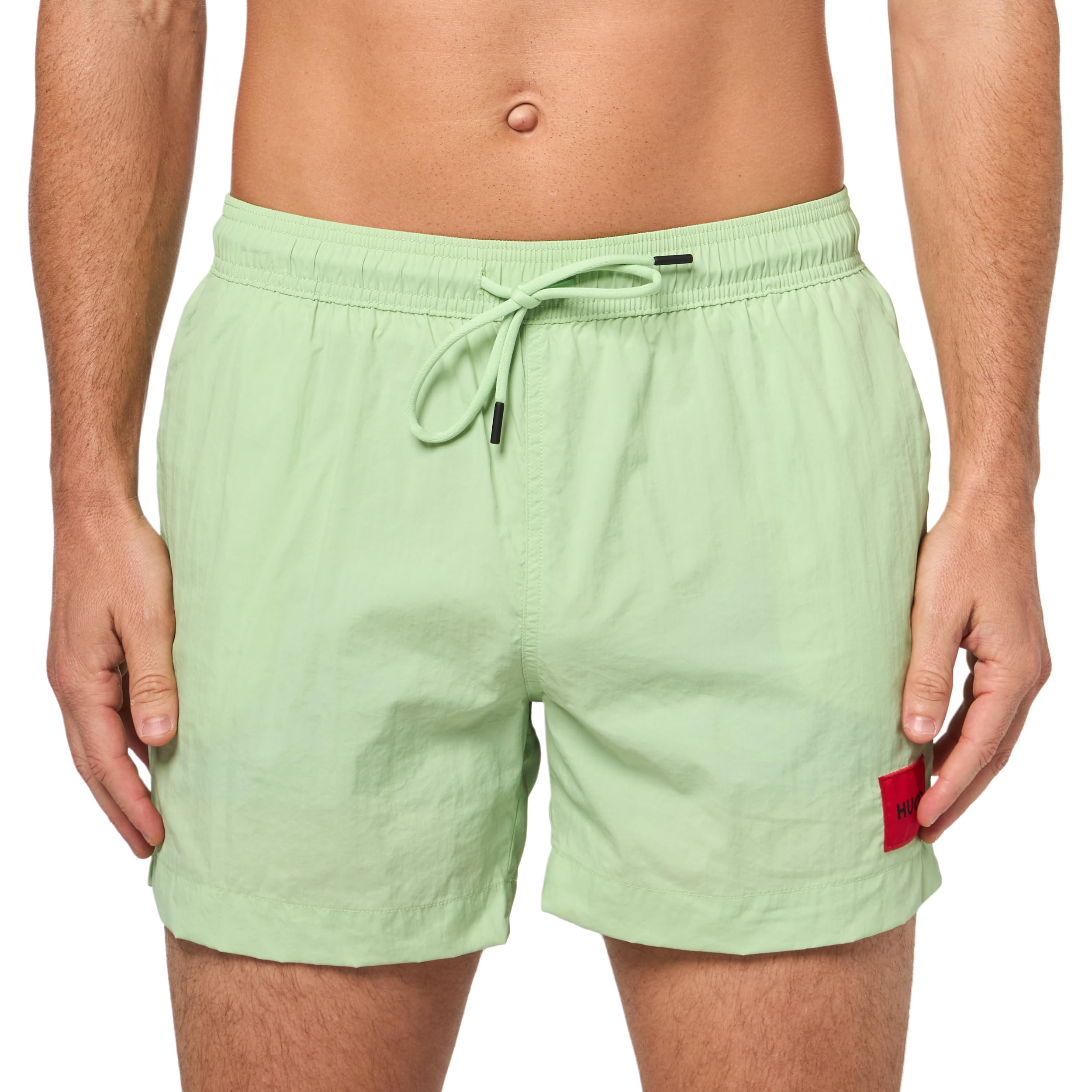 Hugo Men's Standard Dominica Patch Logo Quick Dry Swim Trunks, Nile Green, Large