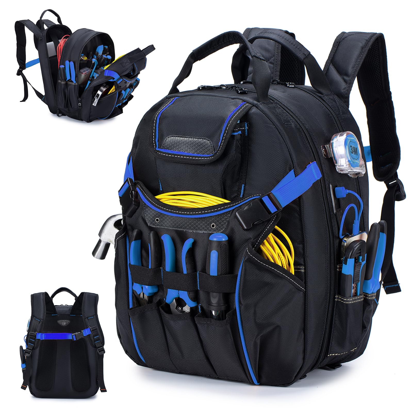 BAGZY Tool Backpack Heavy Duty 52 Pockets Tool Bag Backpack for Men Waterproof Electrician Bags with Laptop Compartment for Storage Organization