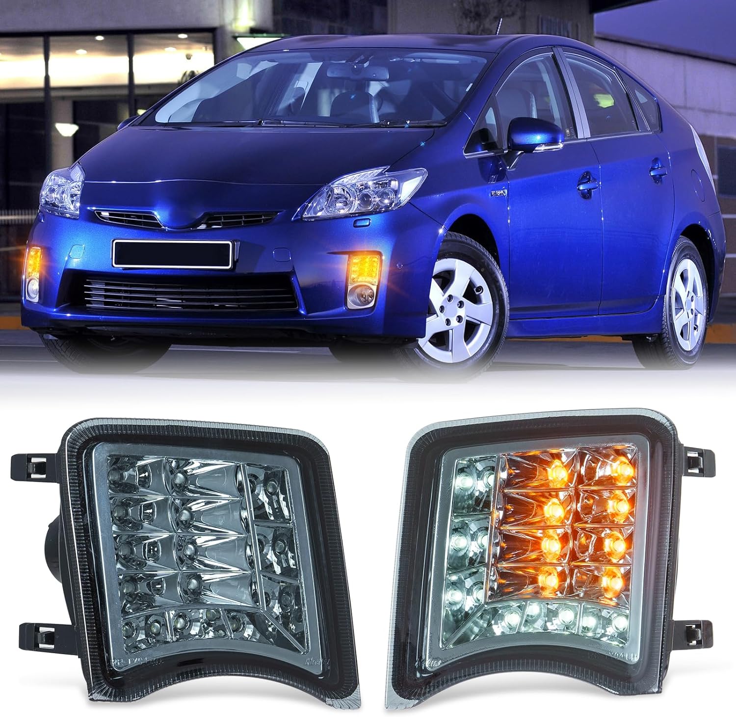 Turn Signal Lights Fits for 2009-2011 Prius(3rd Gen, XW30) 2-in-1 White DRL & Amber Turn Signal, DOT & SAE, Plug and Play, 2 Pack(Smoked Lens) LED Corner Lights