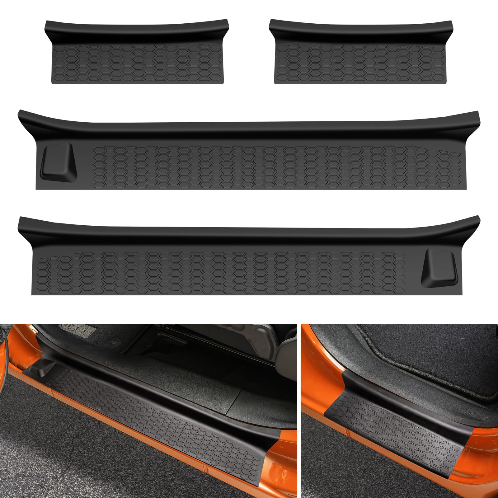 OUSUWO Door Sill Guards for Jeep Wrangler JL 2018-2024/Jeep Gladiator JT 2020-2023 4 Door, 4 Pcs Automotive Door Entry Guard Rubber Kit, Automotive Entry Scuff Plate Cover Accessories