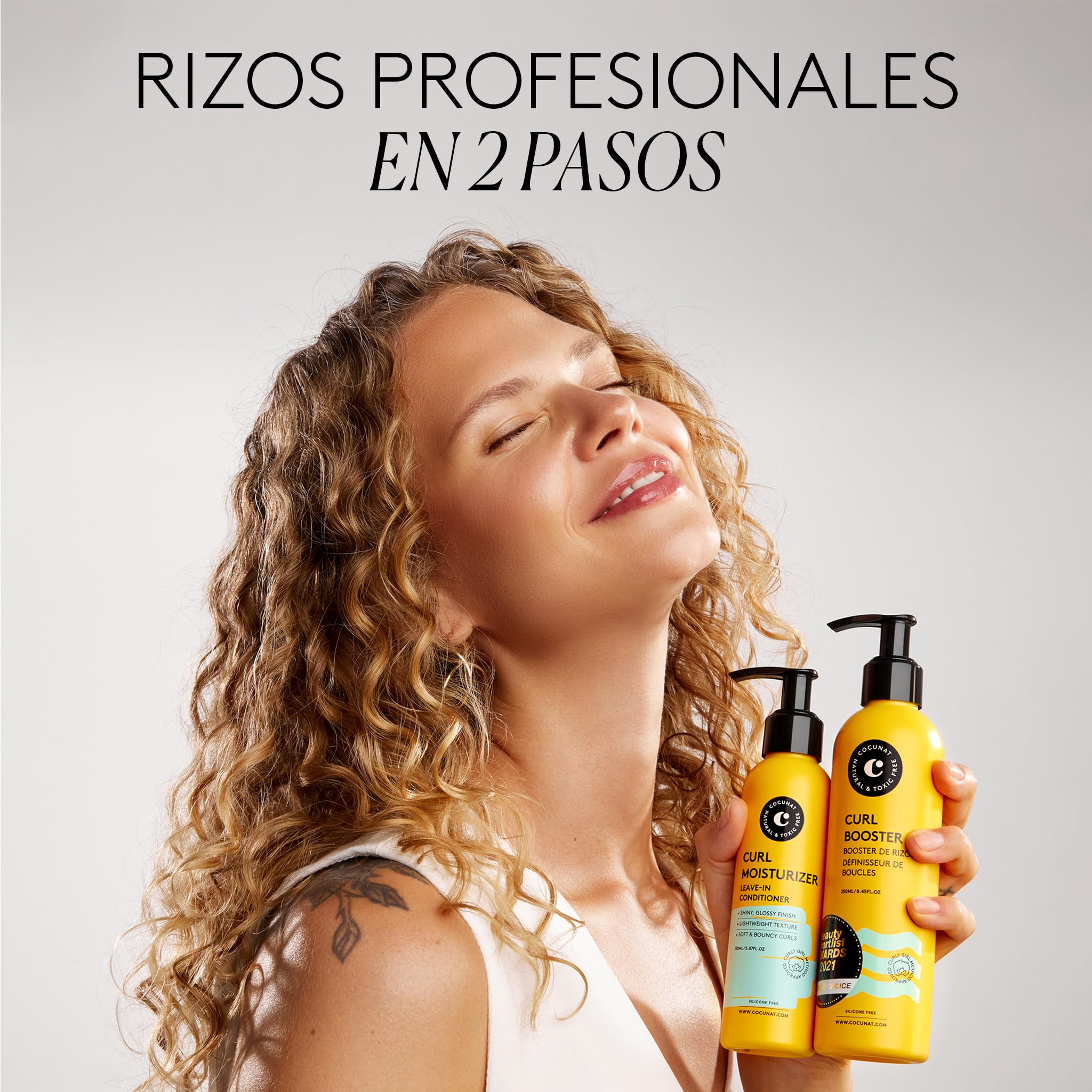 COCUNAT Curly Essentials Leave-In + 2 Booster Método Curly | Acondicionador sin aclarado + 2 geles definidores. Rizos profesionales en 2 pasos. Toxic Free, sin siliconas ni sulfatos.