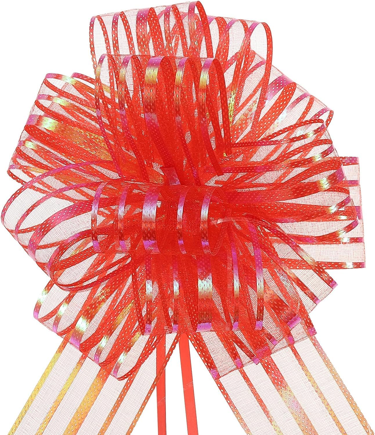 Glamifirsto-10 Pieces Red Organza Large Pull Bow Gift Wrapping Bows Ribbon Chiffon Yarn Red for Wedding Baskets Presents Christmas Valentine's Day