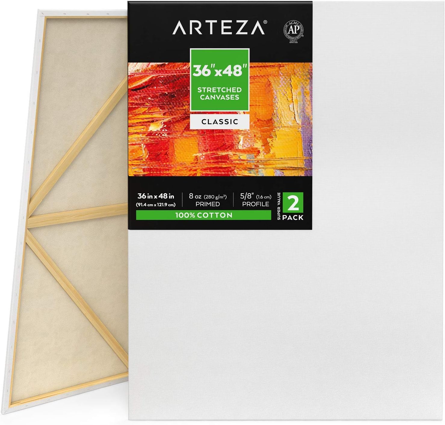 Arteza Paint Canvases for Painting, Pack of 2, 36 x 48