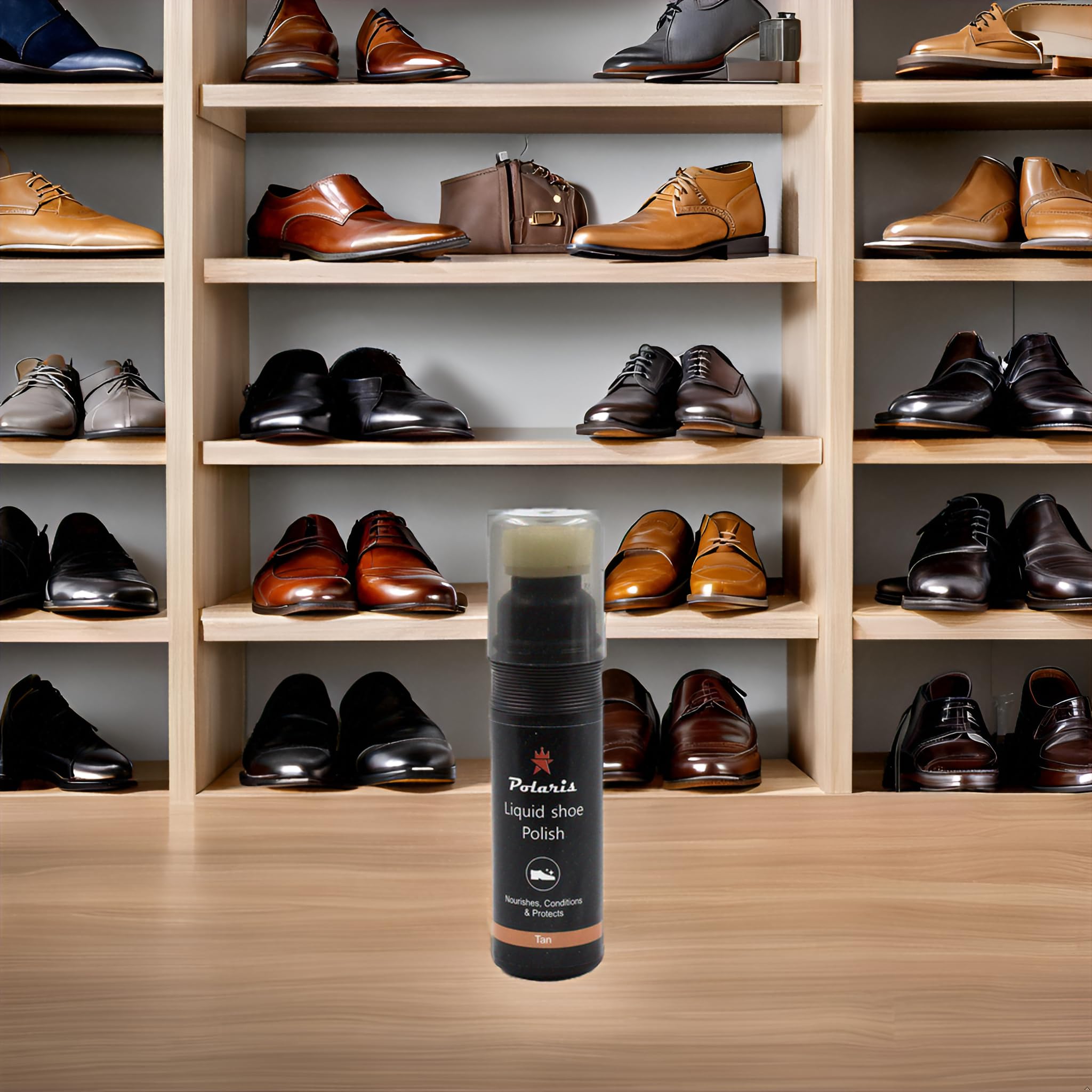 polaris Premium Liquid Wax Shoe Polish (Tan) 4