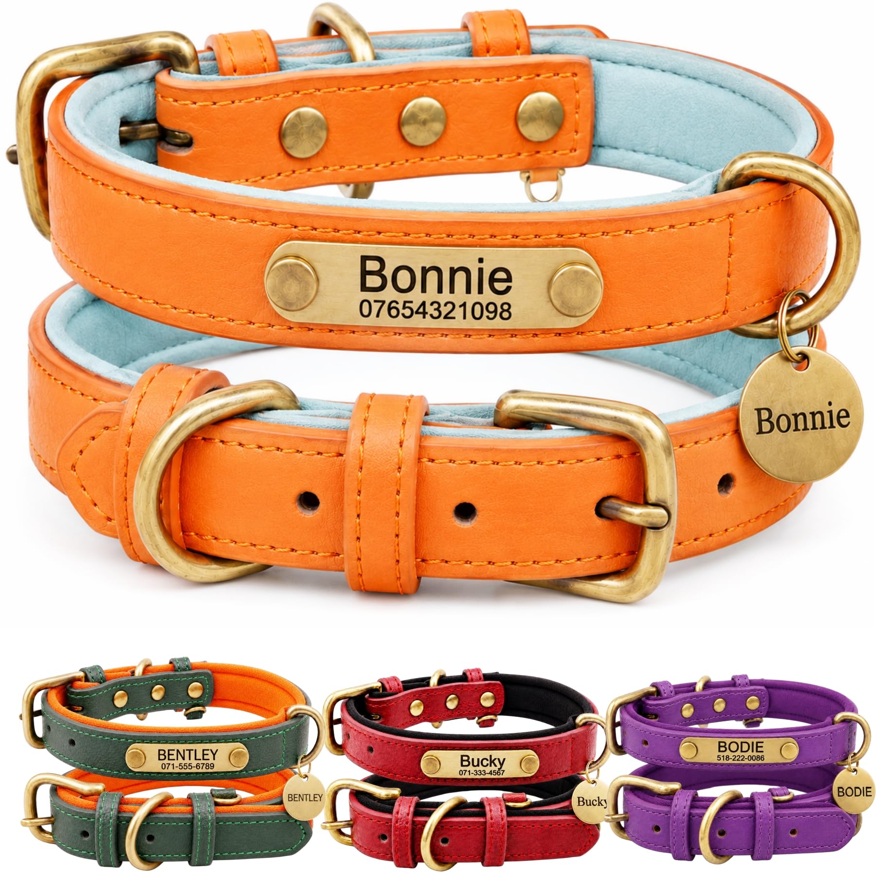 Personalised Leather Dog Collar with Engraved ID Name Plate, Adjustable Comfortable Fit for Small Medium and Large Dogs, Custom Puppy and Adult Dog Collar for Daily Walking — image 1