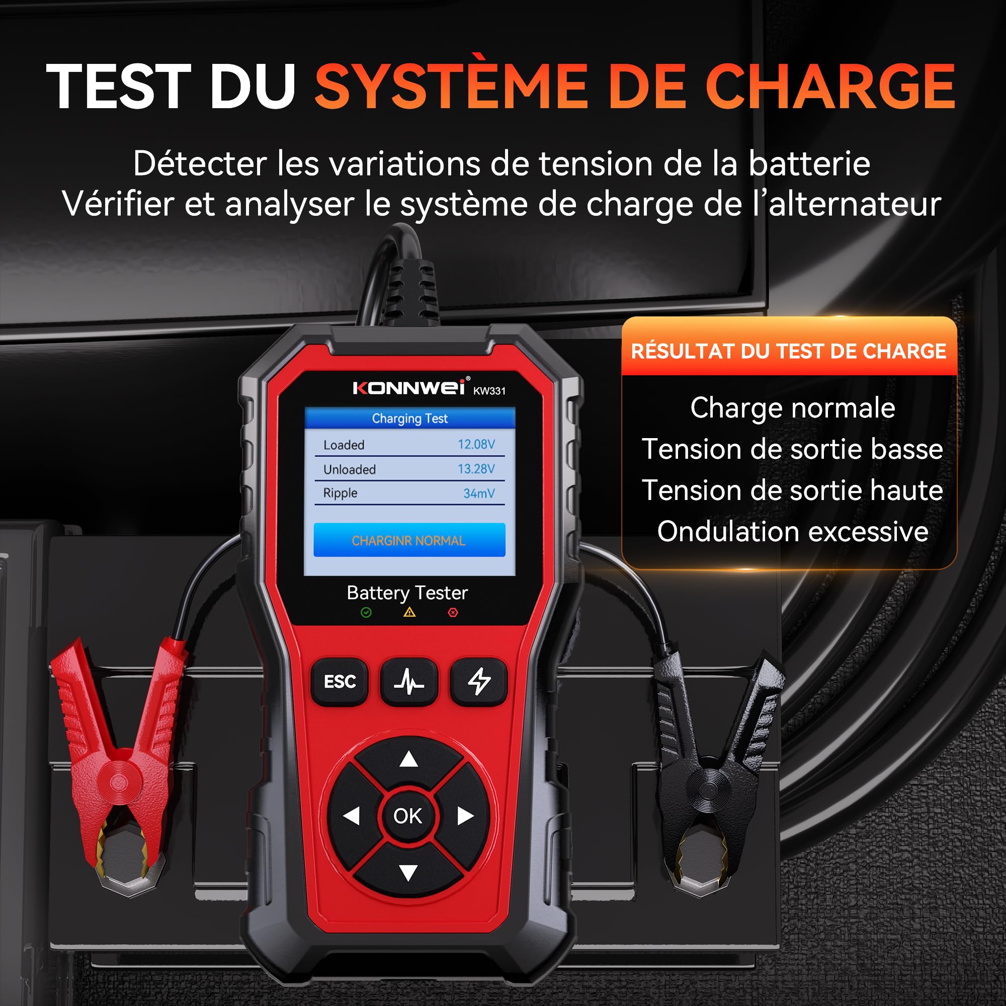 KONNWEI KW331 Testeur de Batterie avec Impression Cloud 10-2000 CCA 6V 12V 24V AGM Lithium Gel Batterie Analyseur Numérique Alternateur Système de Charge et Démarrage Voiture Moto Camions Marrine