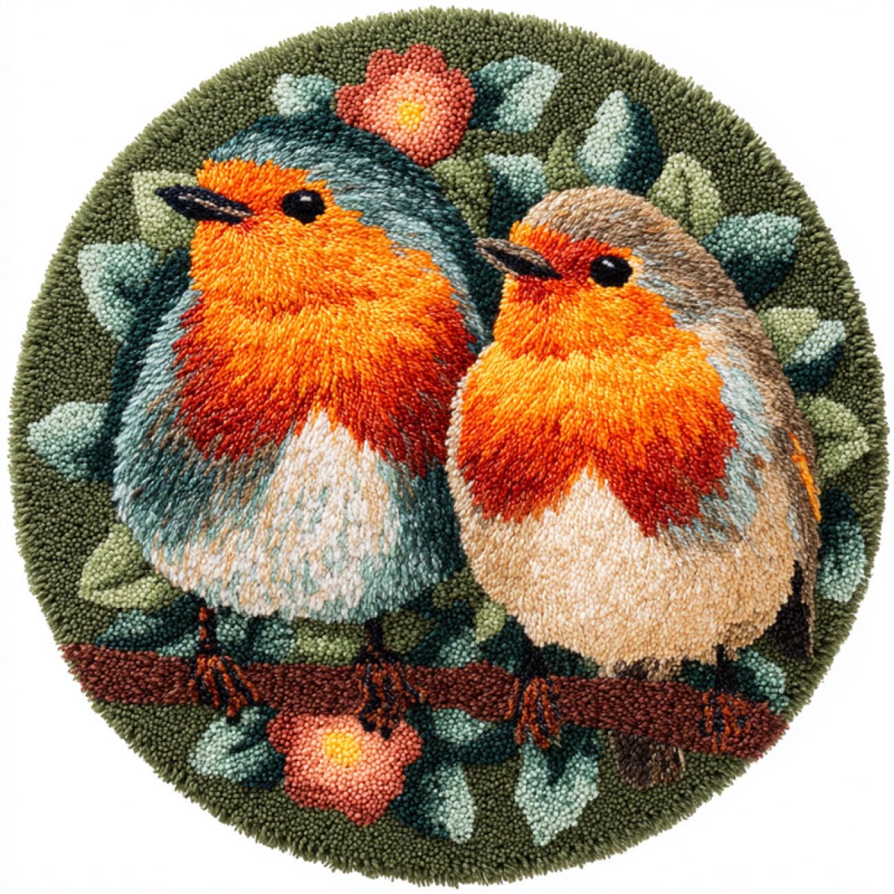 Kitquiver Round Rug Latch Hook Kit Cartoon Bird 100x100cm