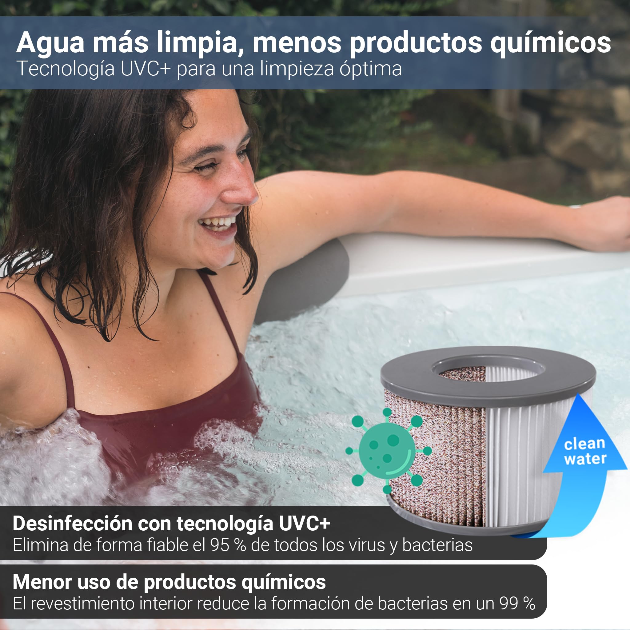 Miweba Whirlpool MSpa Tribeca con Pared Exterior Rígida | Control por App | SPA para 6 Personas | 160x160x65 cm | 120 Chorros de Masaje | Uso Todo el Año Resistente al Invierno