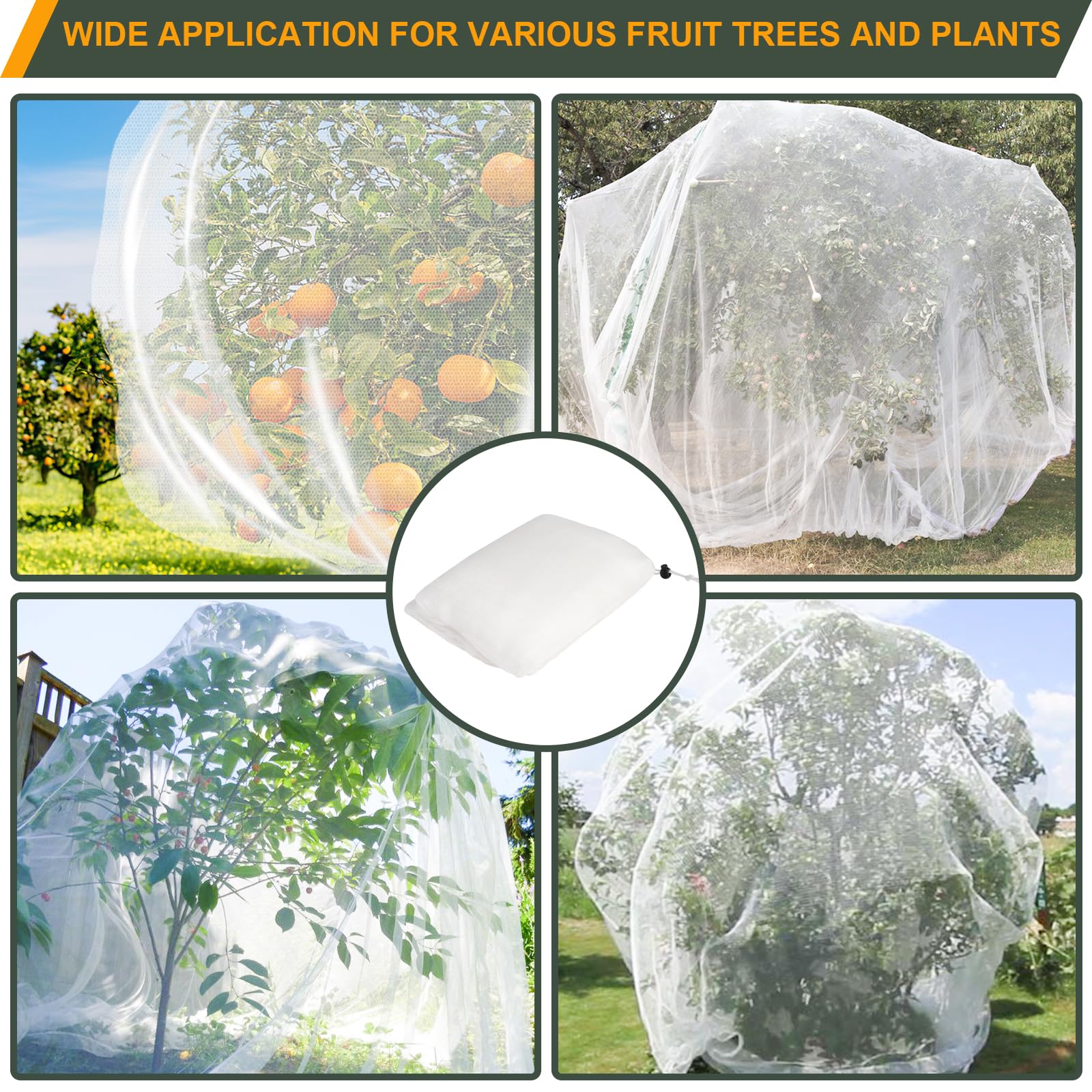 2 bolsas grandes de red para árboles frutales de 8 x 8 pies, cubierta de red para árbol con cremallera y cordón, red de malla para plantas, arándanos, arbustos, pájaros, protección de jardín,