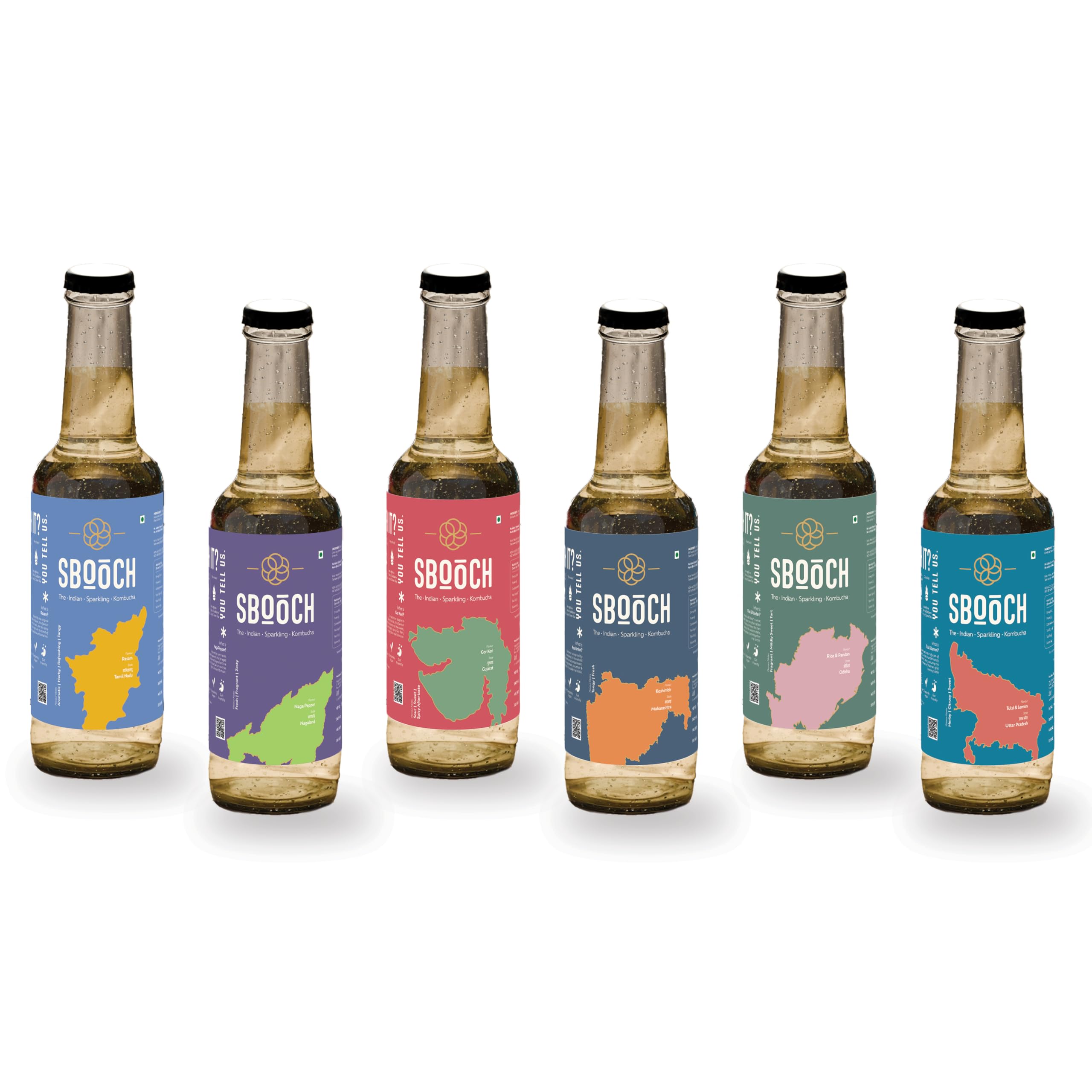 SBOOCH - Indian Sparkling Kombucha Tea | 275ml Pack of 6 | Gut-Friendly Beverage | Antioxidant-Rich Zero Preservatives & Additives | Alcohol-Free Fermented Tea with Black & Green Tea | Vegan & Gluten-Free