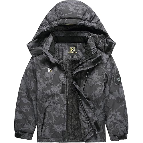 Keevoom Boys Winter Coat Ski Jacket Windproof Kids Snowboard Warm Fleece Snow Coat Waterproof Outdoor Hooded Ski Coats