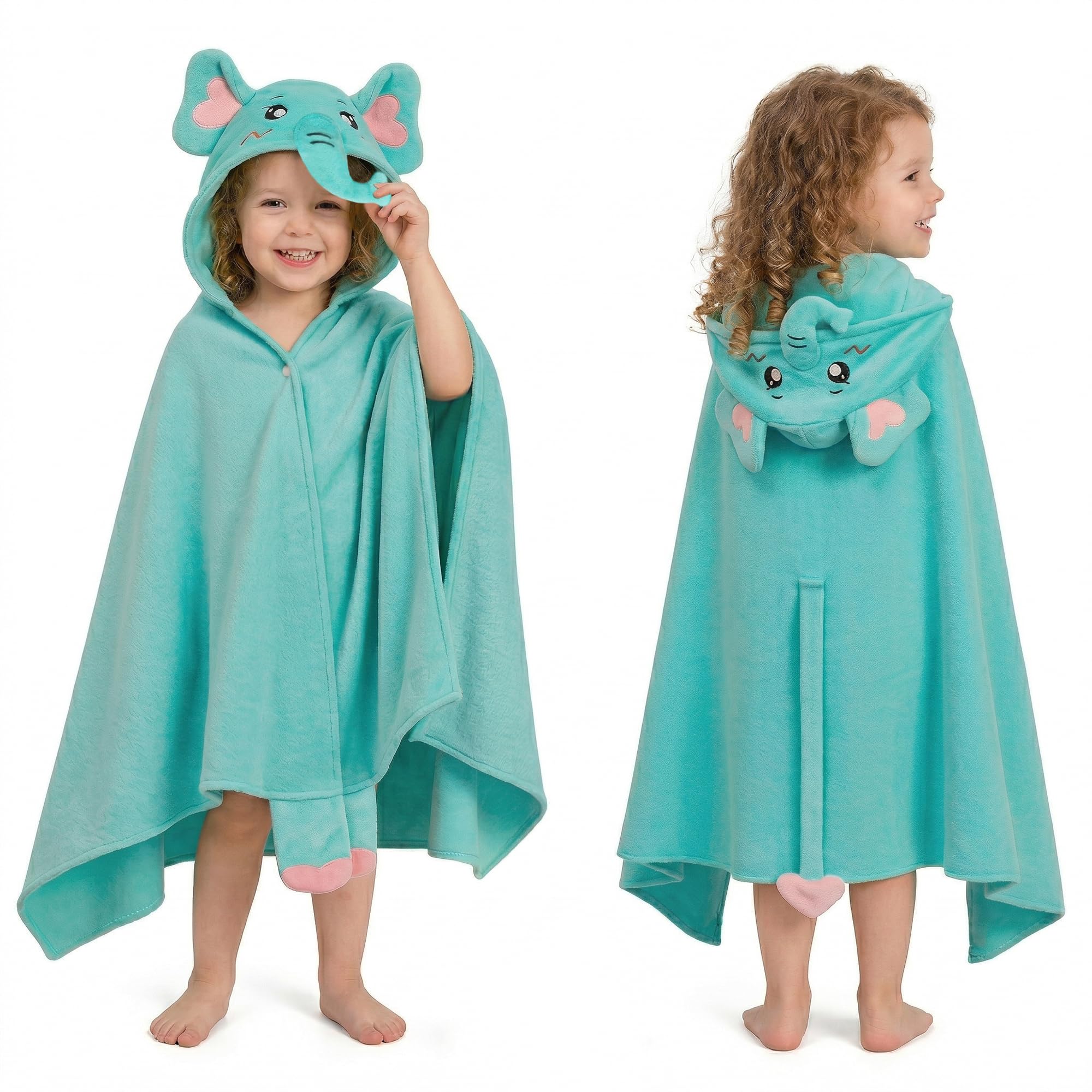OLAOLA Kids Elephant Beach Towels Bath Hooded Poncho Wrap 3-12 Years