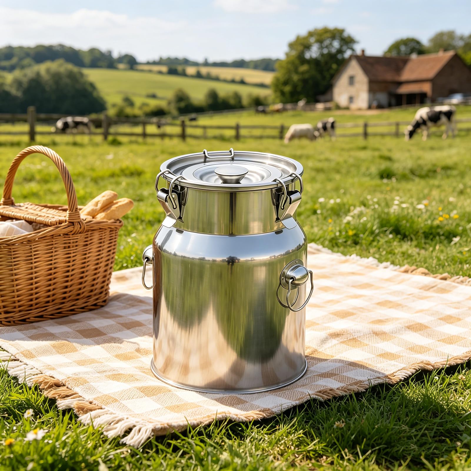 Edelstahl Luftdichter Milchkrug Transportkanne Milchkanne Milchtransportfässer, Lebensmittelechter Edelstahl Tank, für Öl, Wein, Milch, Wasser (12L)