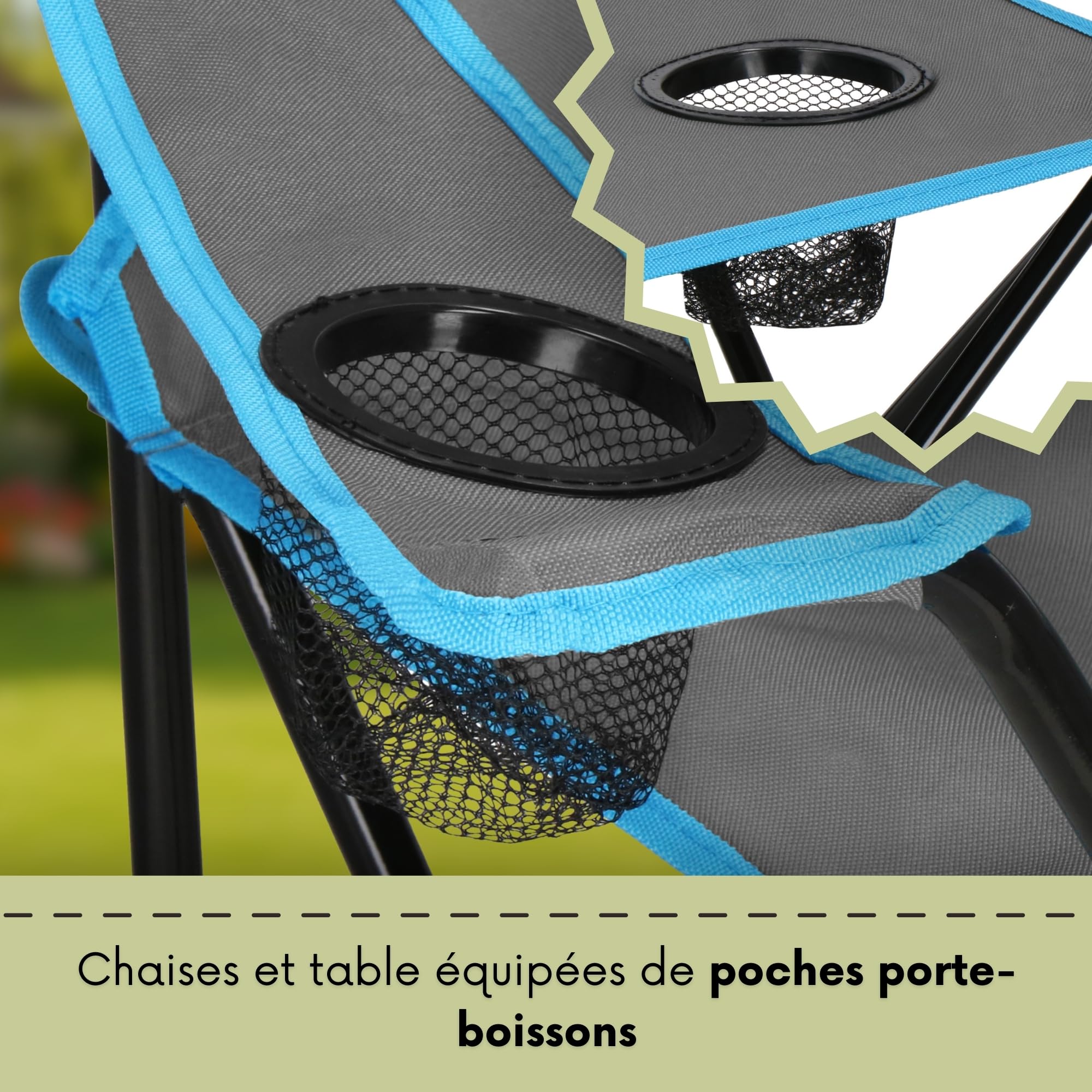 SPRINGOS Ensemble Camping Pliant 3 Pièces – Table + 2 Chaises avec Porte-Gobelet, Sac Transport, Réglage Hauteur – Pêche Festival Jardin Balcon Plage
