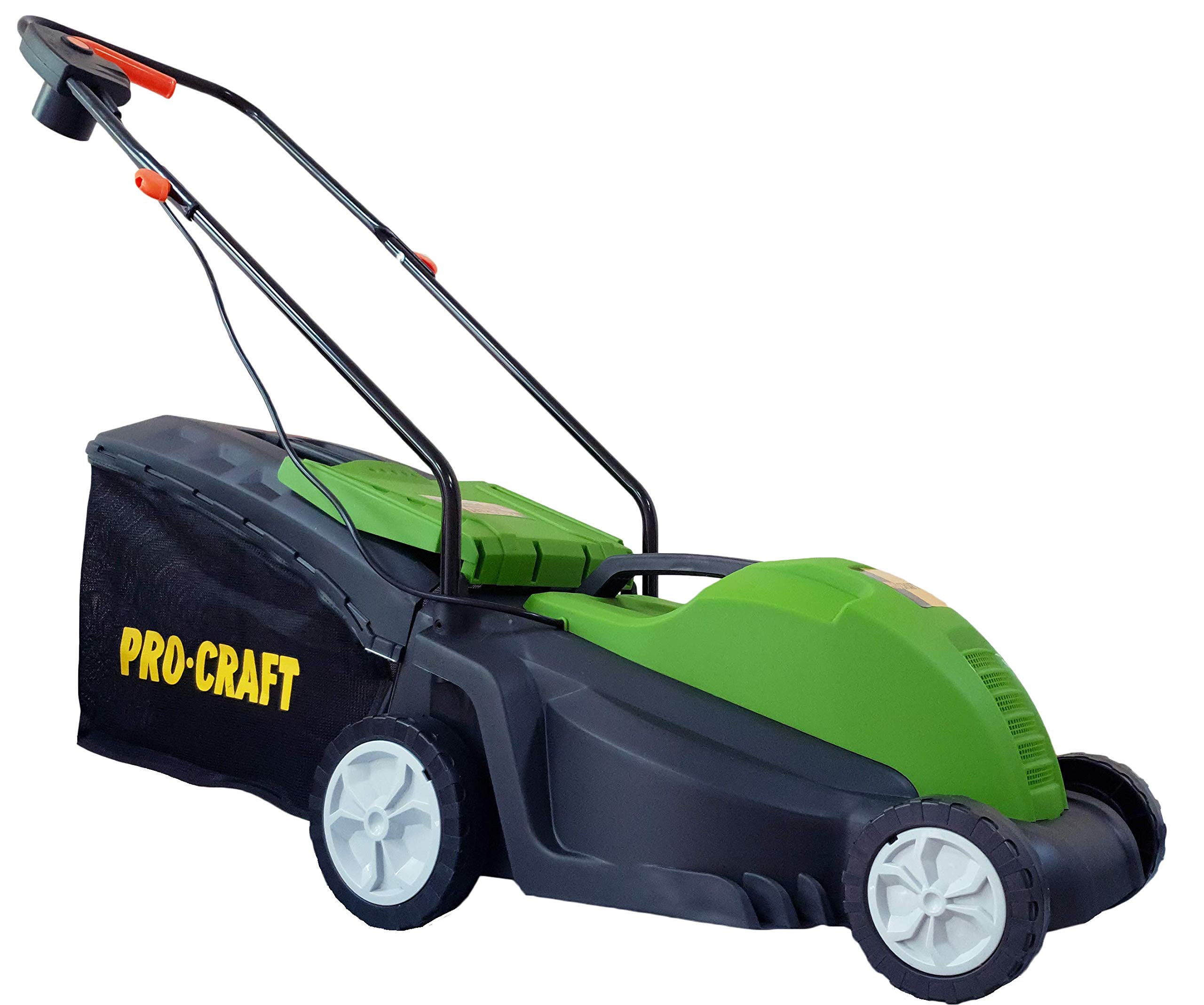 Procraft NM1800 elektryczna kosiarka do trawy, 1800 W, szerokość cięcia 34 cm, łapacz trawy 50 l, koszenie z zamkniętą krawędzią, rolka tylna, centralna regulacja wysokości, wygodna obsługa, składane