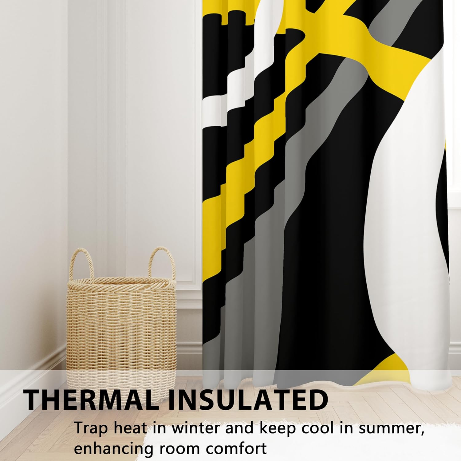 Yellow and White Blackout Curtains for Living Room Modern Yellow Abstract Curtains for Bedroom Room Darkening Thermal Insulated Window Drapes, (52 x 63 - Inch,Yellow)