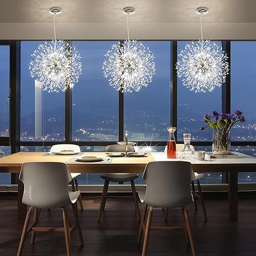 Miniatura 8 de Qamra - Lámpara de araña de cristal de oro con 9 luces con diseño de diente de león, para comedor, dormitorio, cocina, sala de estar