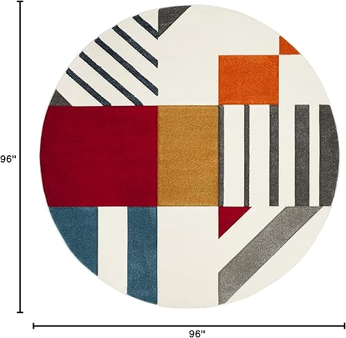 Vista 116 de SAFAVIEH Alfombra de área de 8 x 10 pies – Colección Hollywood – Grande – Marfil y azul pavo real, diseño moderno de mediados de siglo, no desprende