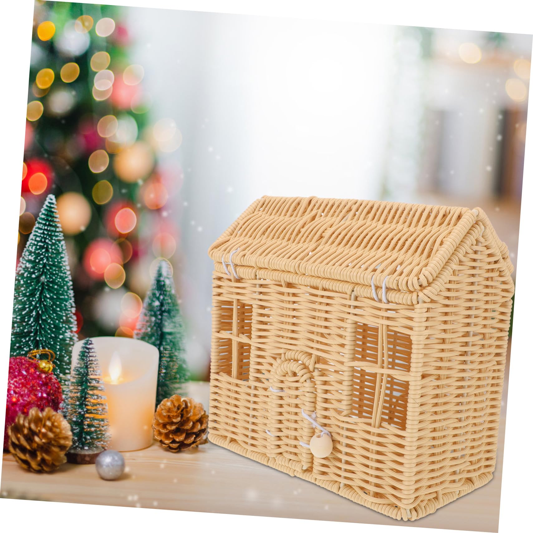 Cesta Tejida con Asa Forma Casa de Plástico Duradera para Dulces Snacks Portátil Fiestas Navideñas Shower Regalos