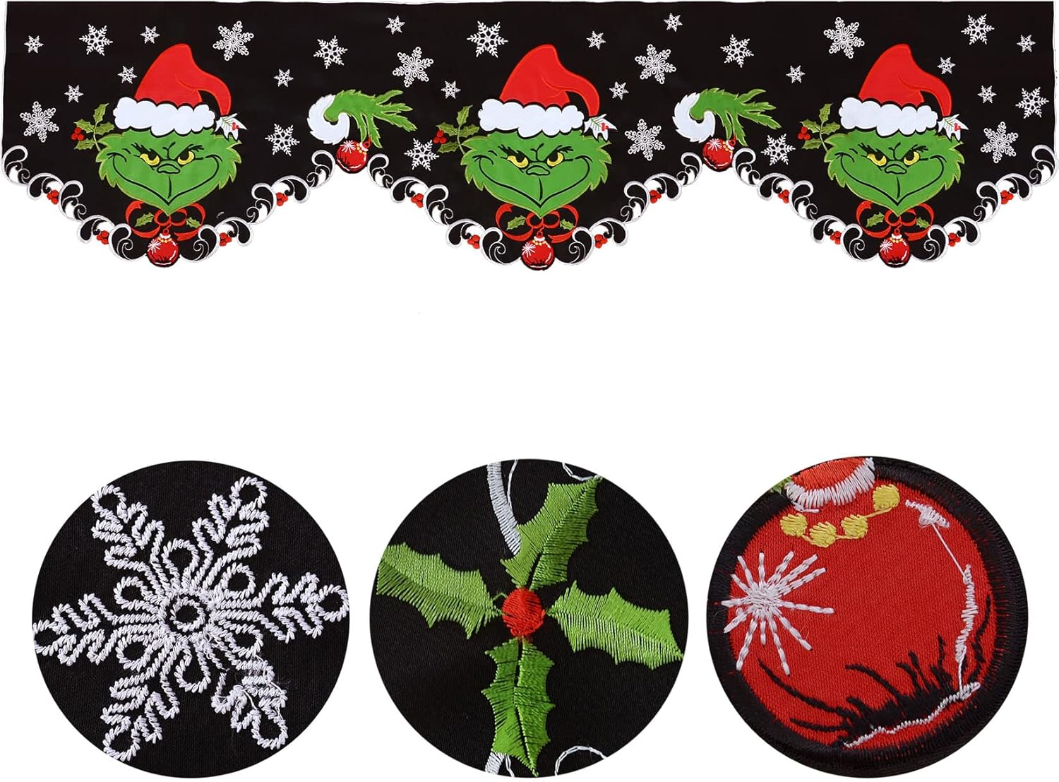 Grelucgo Embroidered Black Snowflakes Mantel Scarf Top Runner for Christmas Holidays and Winter (70x17 Mantel Runner)