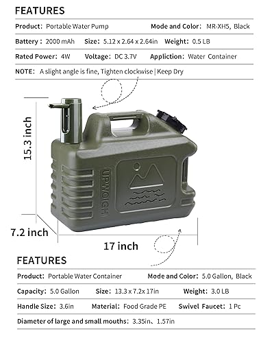 Miniatura 3 de UPWOIGH Jarra de agua de 5 galones con bomba de control táctil automática (1 bomba incluida), recipiente de agua verdaderamente a prueba de fugas