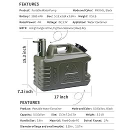 UPWOIGH 5 Gallon Water Jug with Automatic Touch Control Pump (1 Pump Included), Truly Leak-Proof BPA-Free Water Container with Spigot, Type-C Rechargeable Military Green Water Pump for Camping Hiking