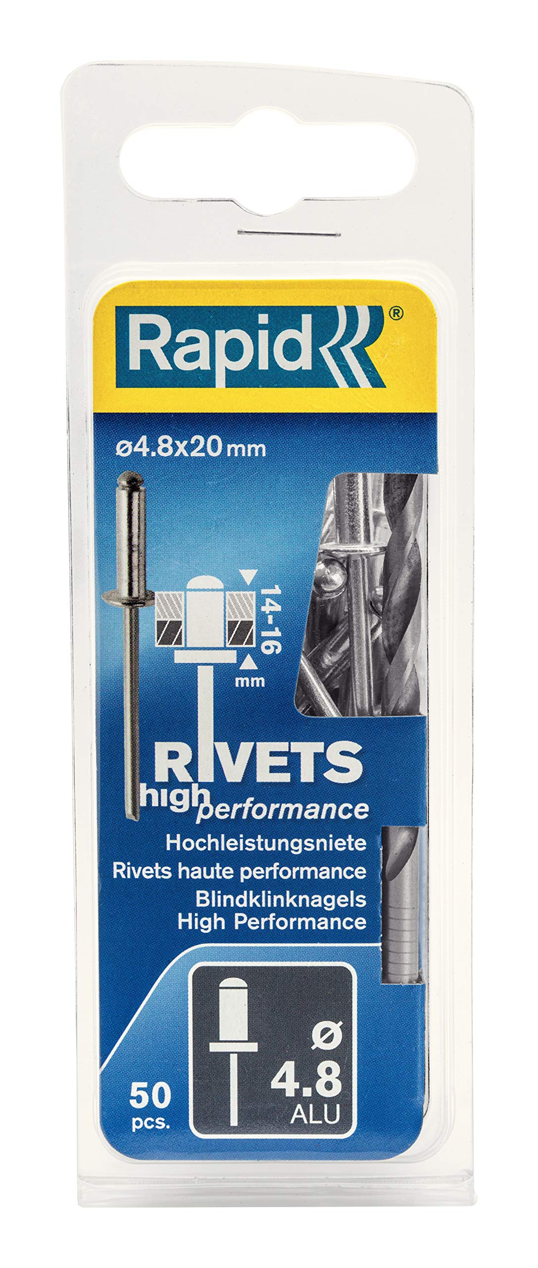Rapid Rivets High Performance Including Drill Piece, 4.8 x 20 mm, 5000391-50 Pieces
