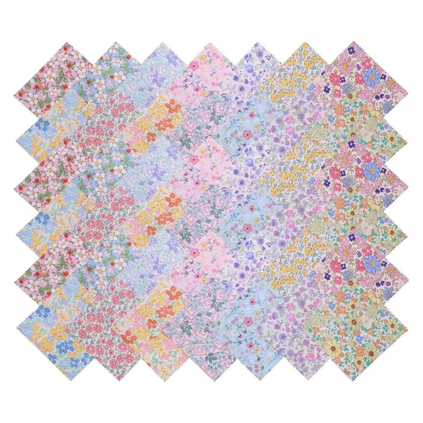 Patchwork Stoffe 42-teiliges Stoff-Charm-Paket, 12,7 cm x 12,7 cm, vorgeschnittene Blumenmuster mit Gingham- und Pastellblumen